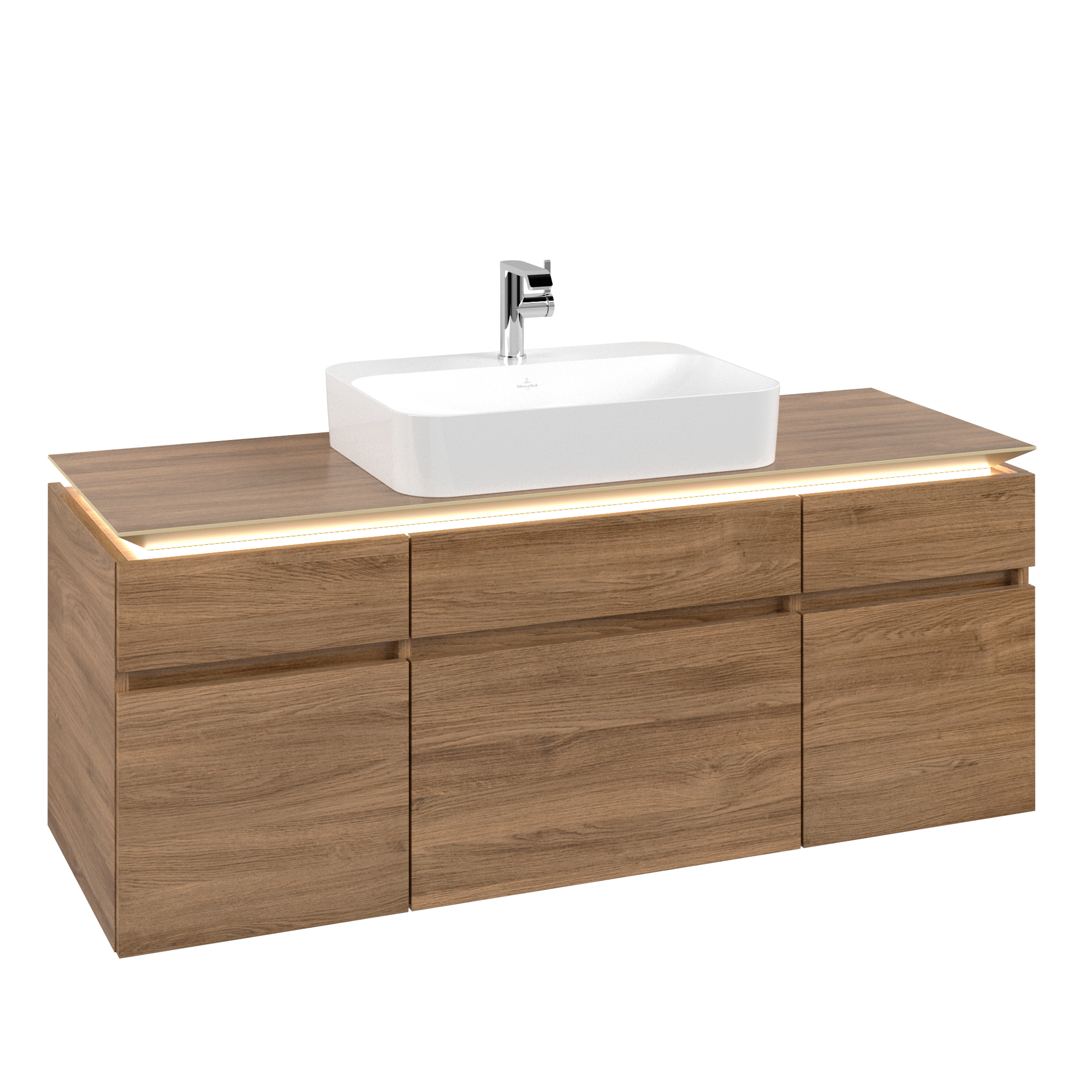 Villeroy & Boch Legato Vanity unit, with lighting, 5 pull-out compartments, 1400x550x500mm, Body: Oak Kansas, Front: Oak Kansas