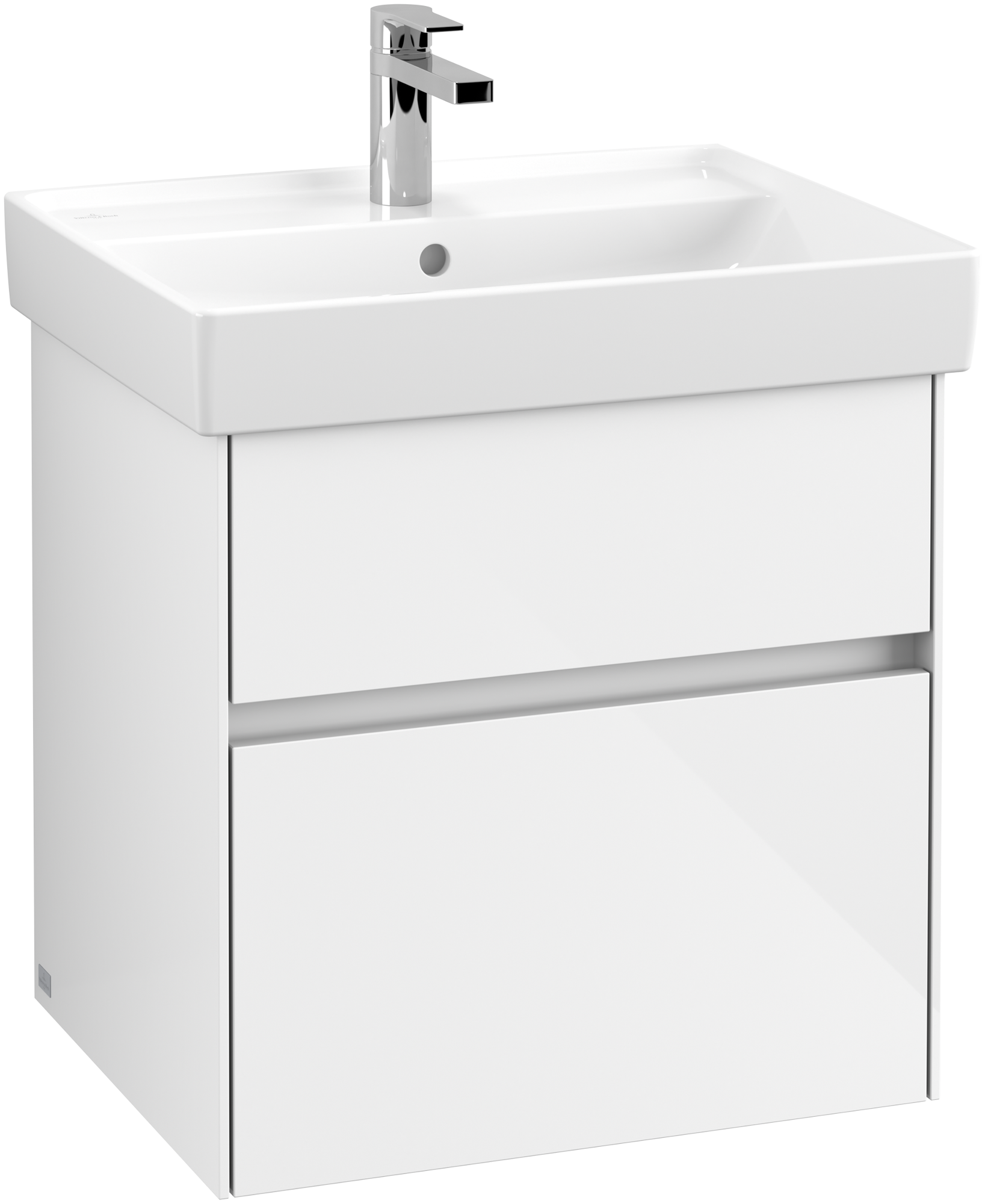 Villeroy & Boch Collaro Meuble sous plan, avec éclairage, 2 tiroirs sur rails, 554x546x444mm, Caisson: Glossy White, Façade: Glossy White