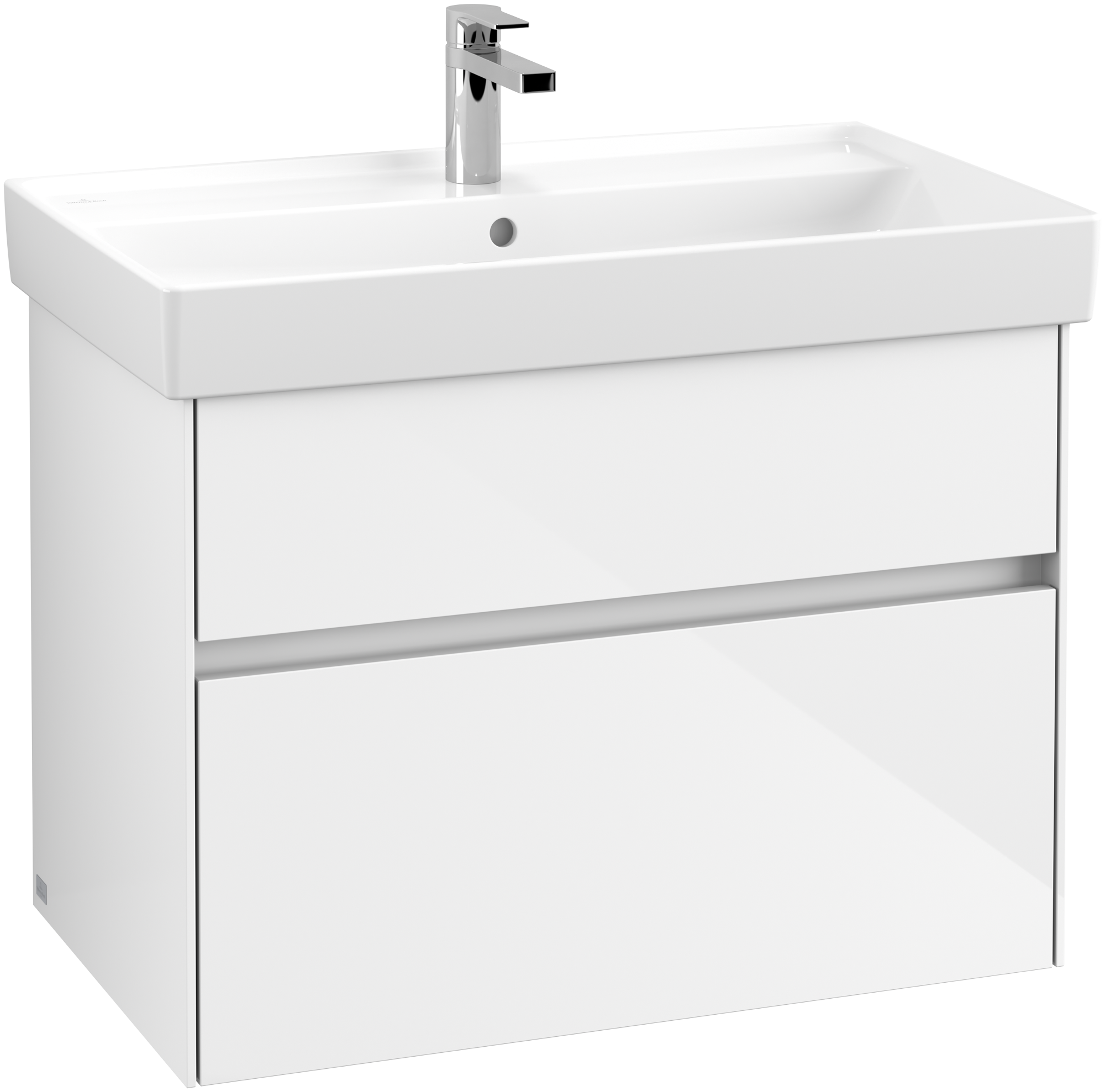 Villeroy & Boch Collaro Meuble sous plan, avec éclairage, 2 tiroirs sur rails, 754x546x444mm, Caisson: Glossy White, Façade: Glossy White