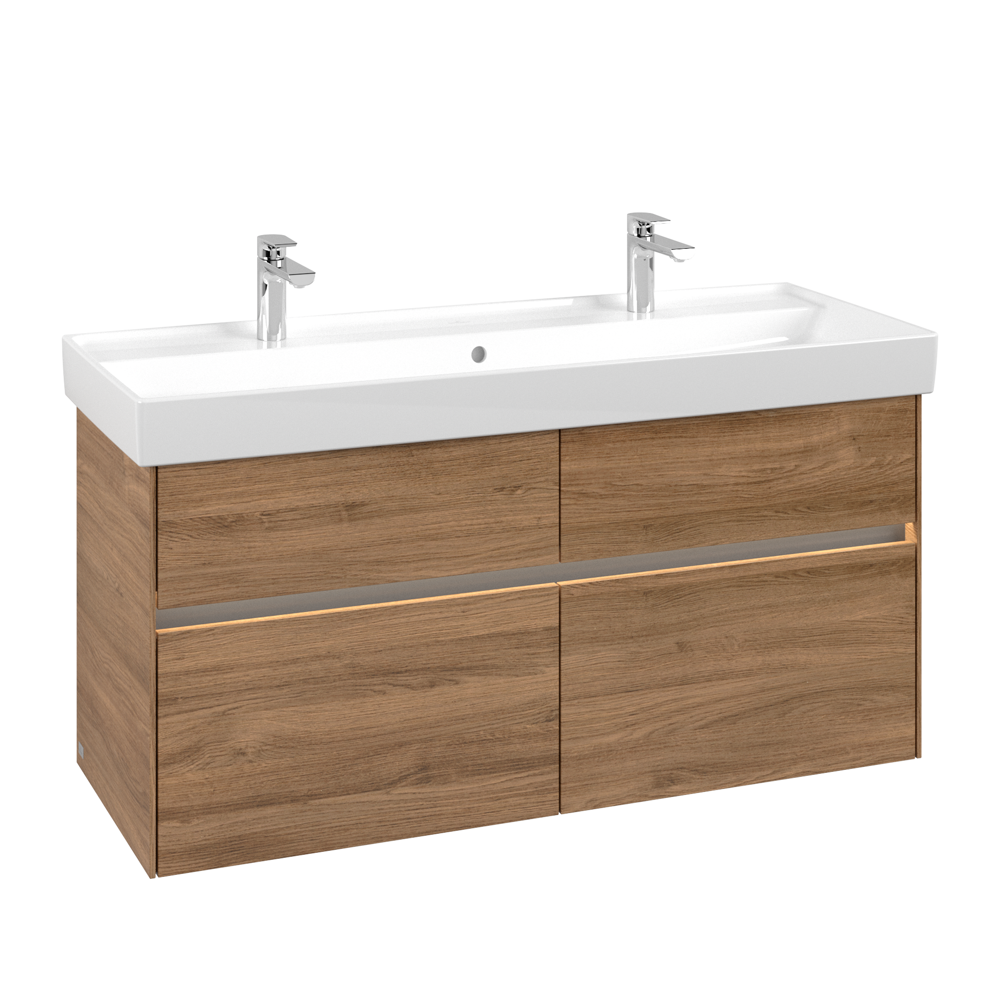 Villeroy & Boch Collaro Meuble sous plan, avec éclairage, 4 tiroirs sur rails, 1154x546x444mm, Caisson: Oak Kansas, Façade: Oak Kansas