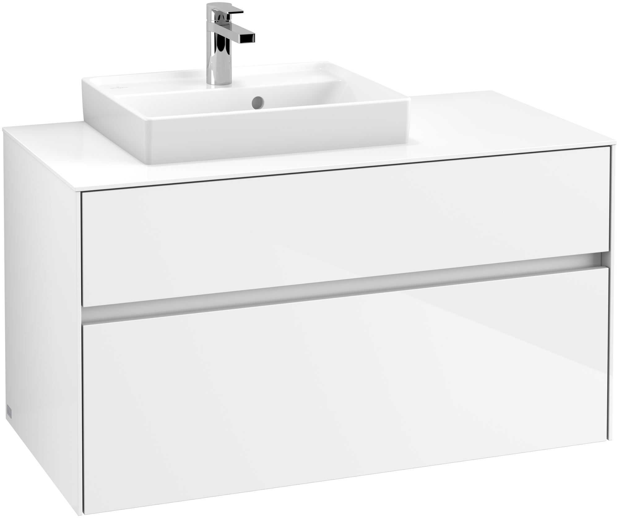 Villeroy & Boch Collaro Meuble sous plan, avec éclairage, 2 tiroirs sur rails, 1000x548x500mm, Caisson: Glossy White, Façade: Glossy White