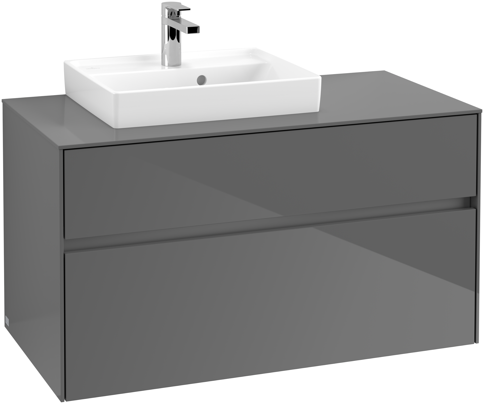 Villeroy & Boch Collaro Meuble sous plan, avec éclairage, 2 tiroirs sur rails, 1000x548x500mm, Caisson: Glossy Grey, Façade: Glossy Grey