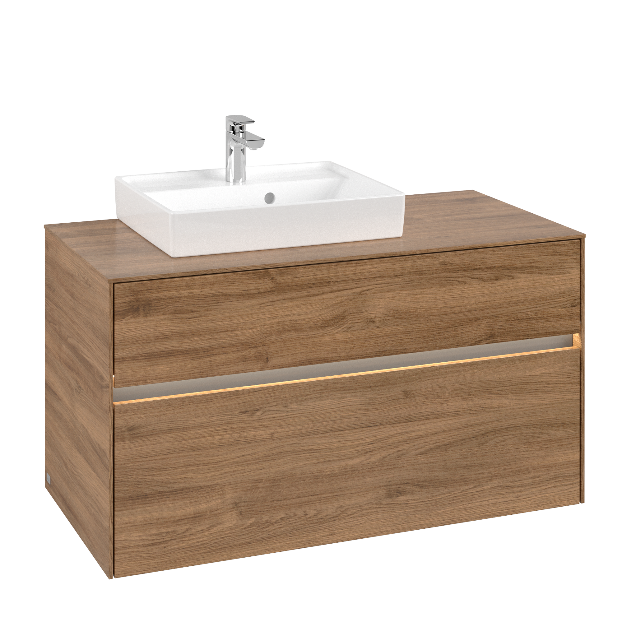 Villeroy & Boch Collaro Meuble sous plan, avec éclairage, 2 tiroirs sur rails, 1000x548x500mm, Caisson: Oak Kansas, Façade: Oak Kansas