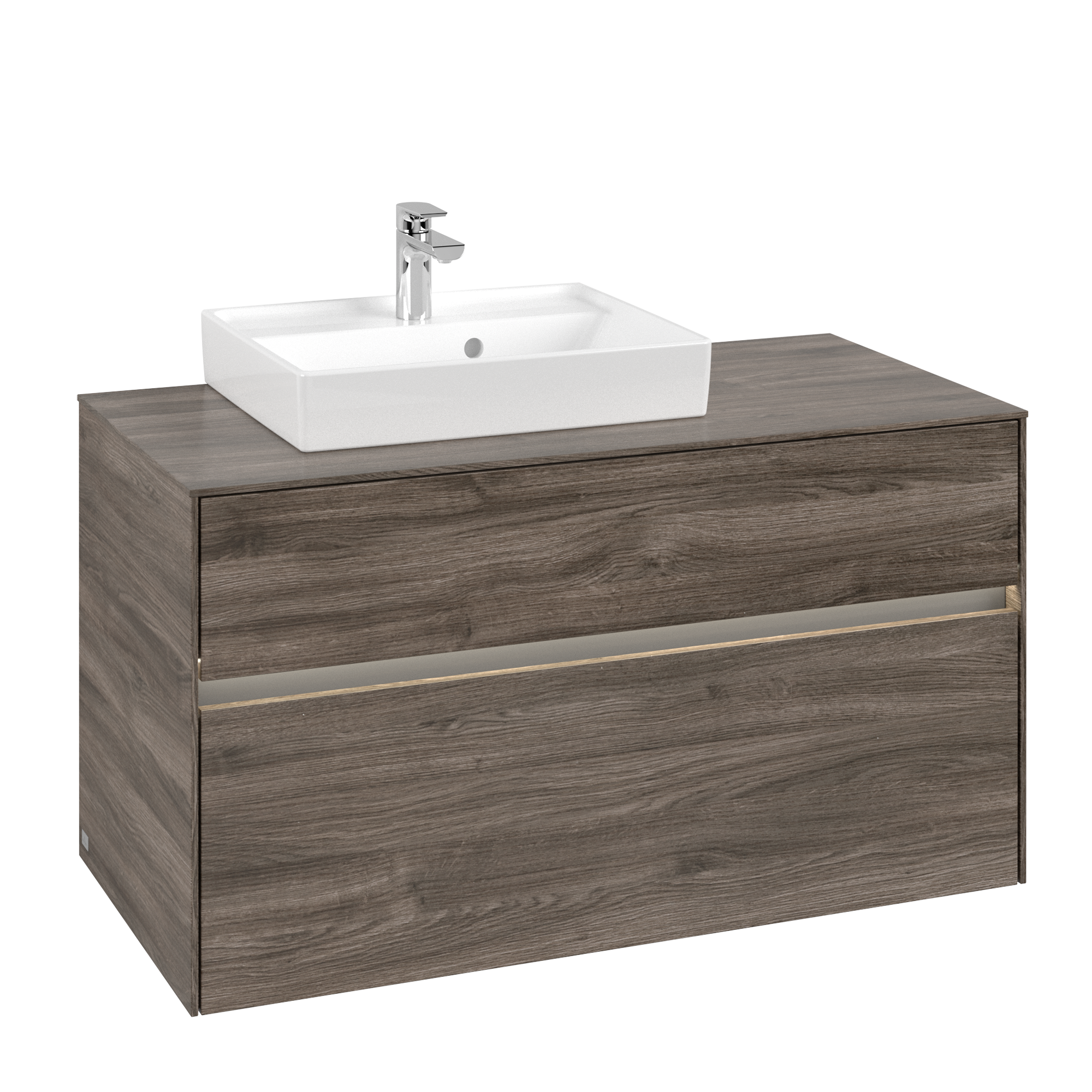 Villeroy & Boch Collaro Meuble sous plan, avec éclairage, 2 tiroirs sur rails, 1000x548x500mm, Caisson: Stone Oak, Façade: Stone Oak