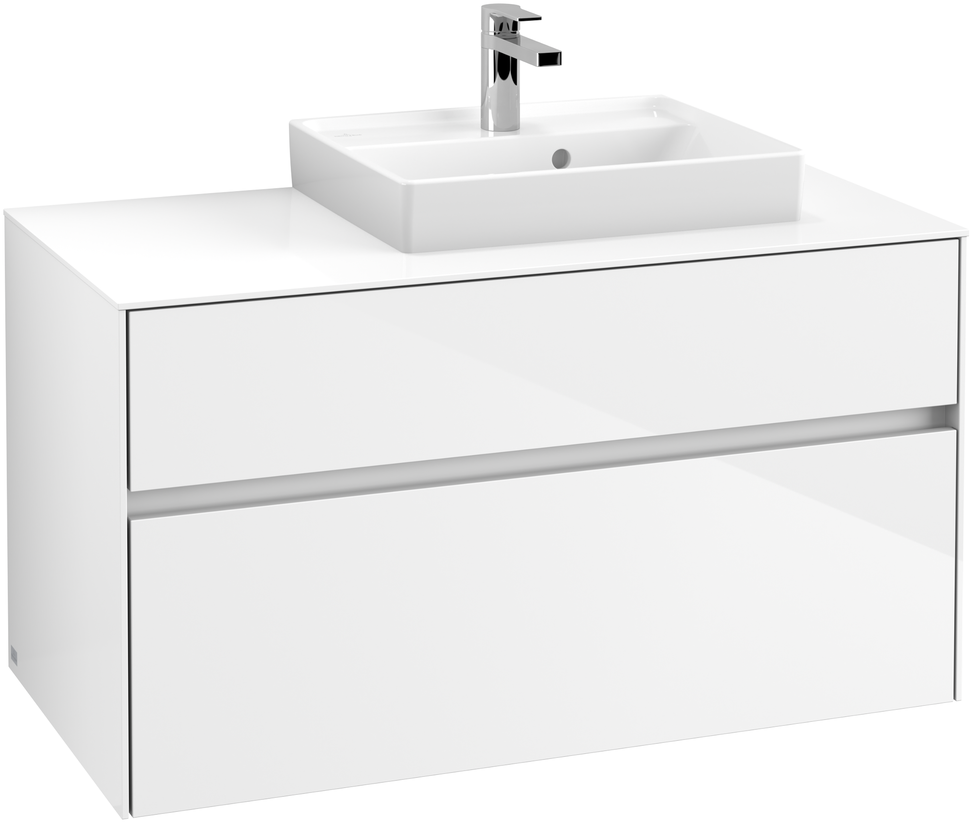 Villeroy & Boch Collaro Meuble sous plan, avec éclairage, 2 tiroirs sur rails, 1000x548x500mm, Caisson: Glossy White, Façade: Glossy White