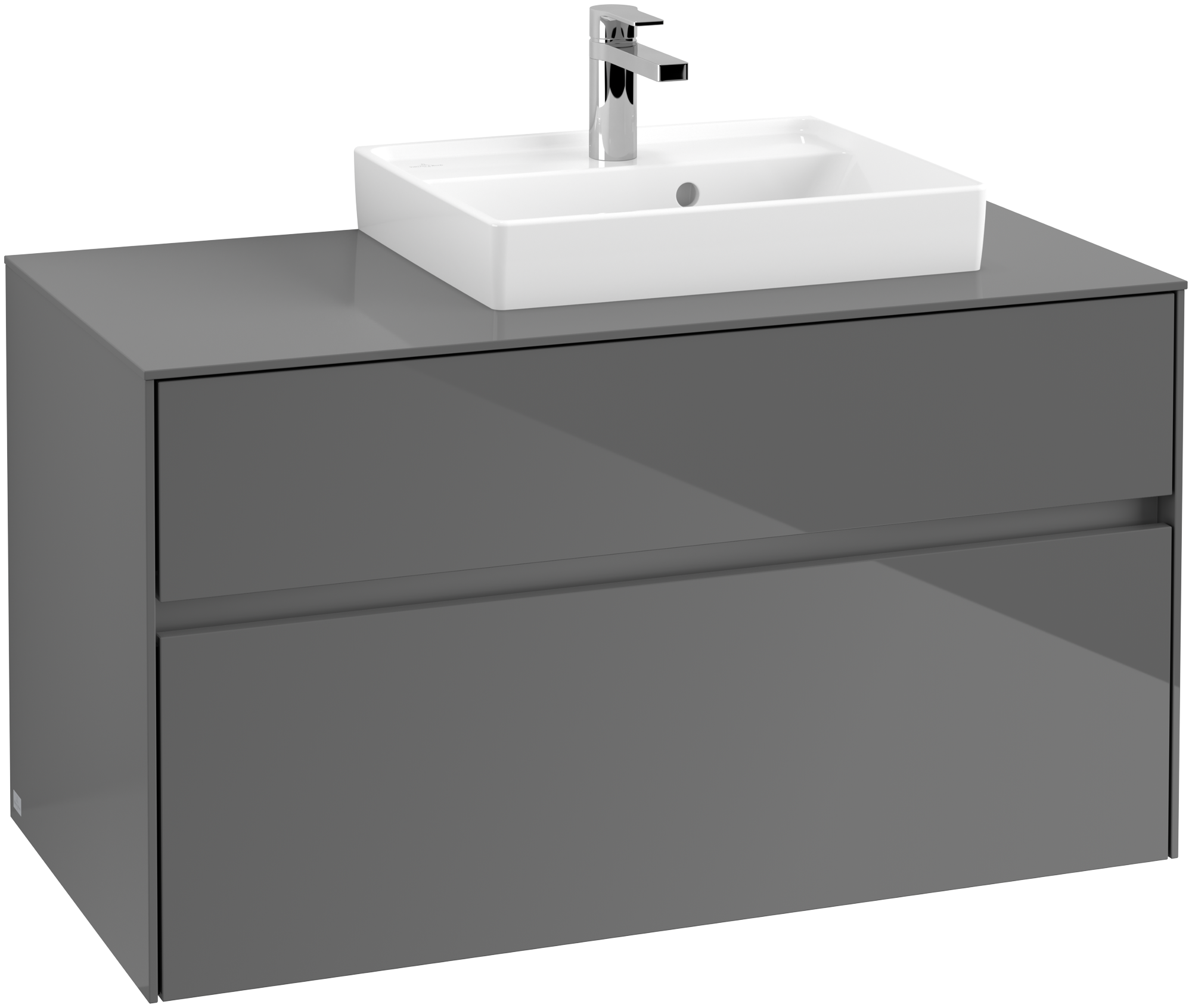 Villeroy & Boch Collaro Meuble sous plan, avec éclairage, 2 tiroirs sur rails, 1000x548x500mm, Caisson: Glossy Grey, Façade: Glossy Grey