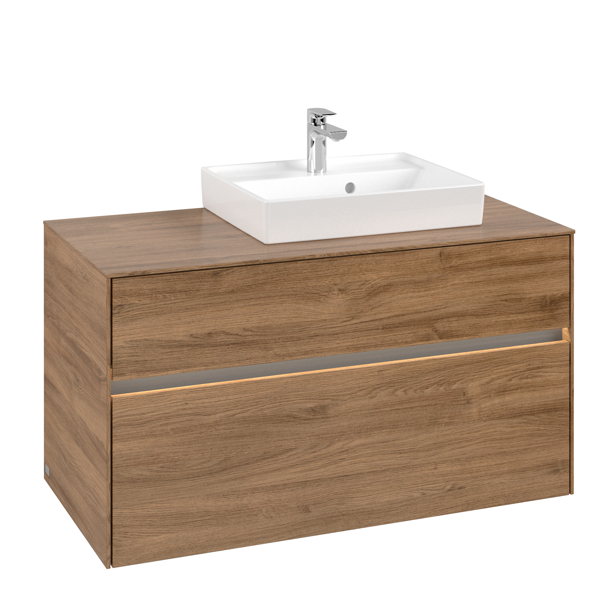 Villeroy & Boch Collaro Meuble sous plan, avec éclairage, 2 tiroirs sur rails, 1000x548x500mm, Caisson: Oak Kansas, Façade: Oak Kansas