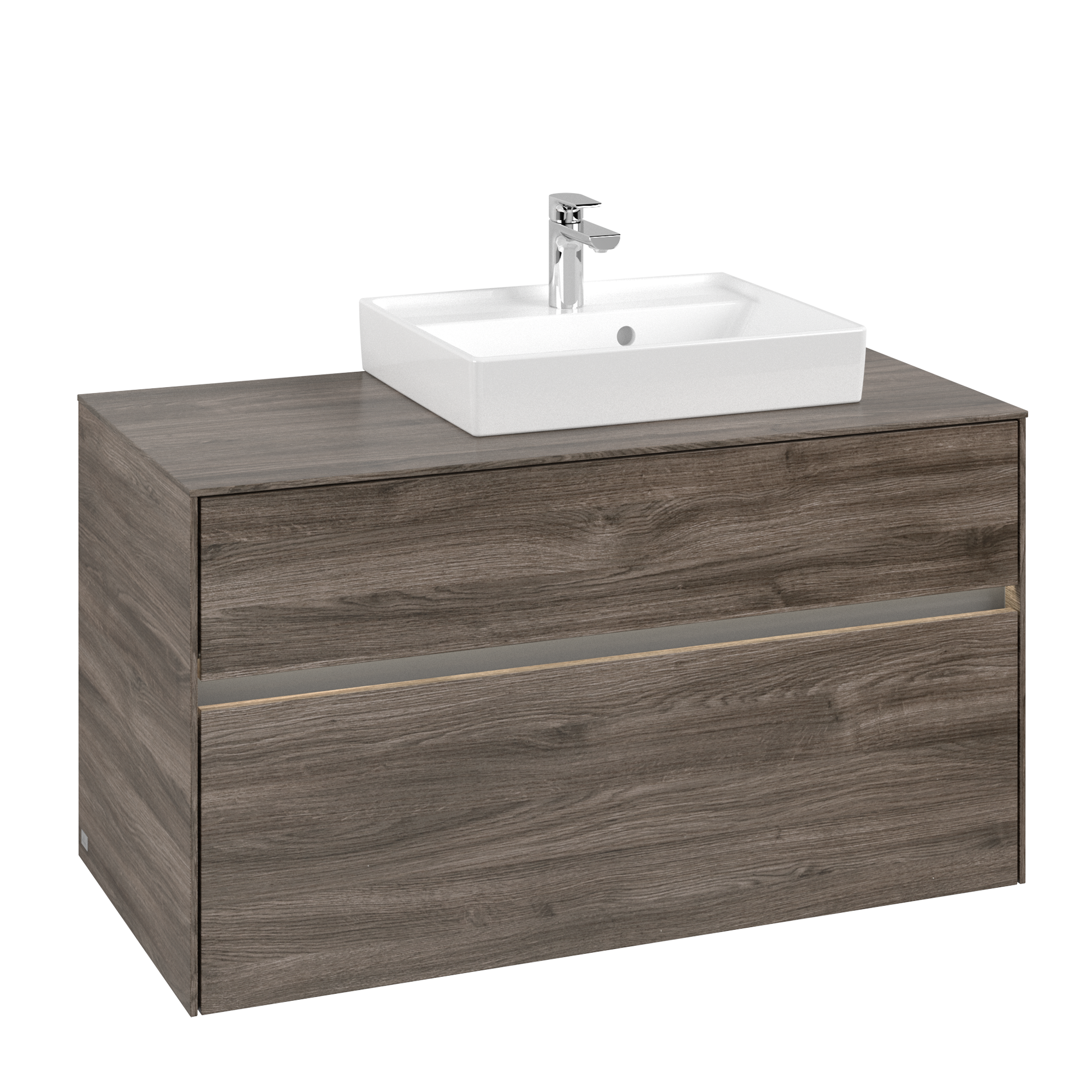 Villeroy & Boch Collaro Meuble sous plan, avec éclairage, 2 tiroirs sur rails, 1000x548x500mm, Caisson: Stone Oak, Façade: Stone Oak