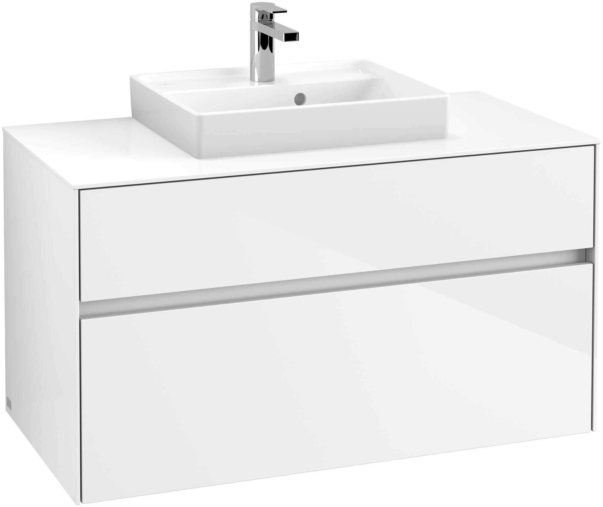Villeroy & Boch Collaro Meuble sous plan, avec éclairage, 2 tiroirs sur rails, 1000x548x500mm, Caisson: Glossy White, Façade: Glossy White