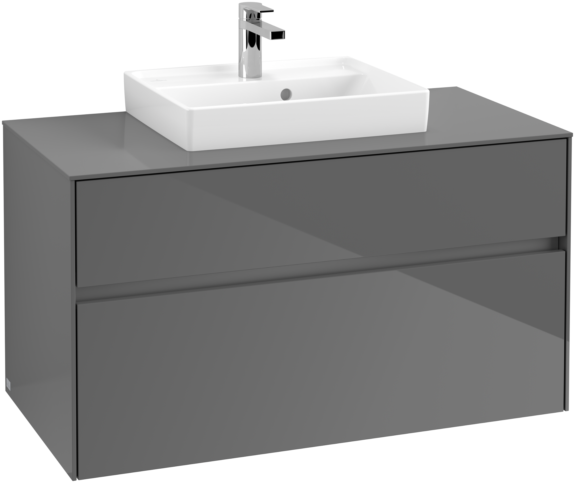 Villeroy & Boch Collaro Meuble sous plan, avec éclairage, 2 tiroirs sur rails, 1000x548x500mm, Caisson: Glossy Grey, Façade: Glossy Grey