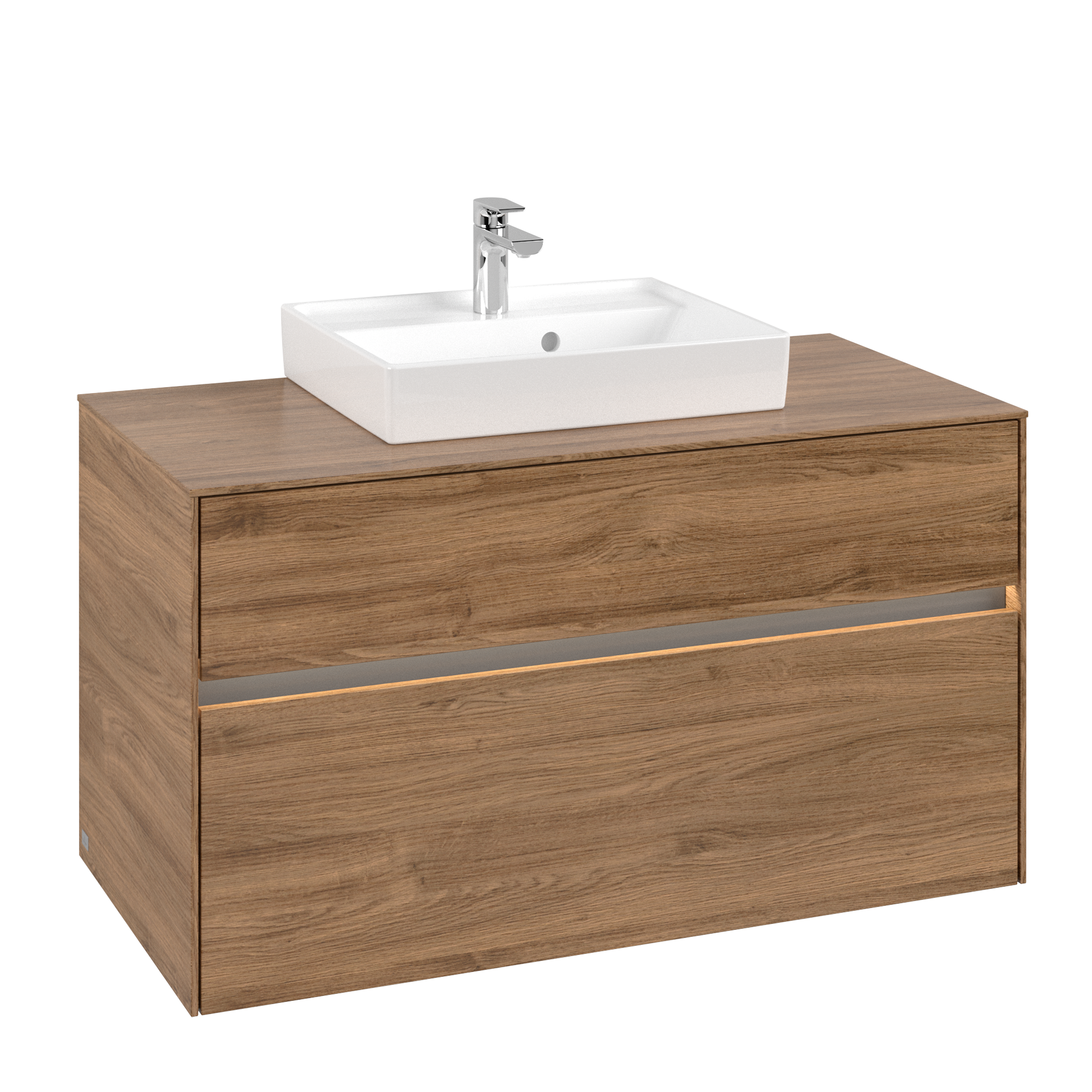 Villeroy & Boch Collaro Meuble sous plan, avec éclairage, 2 tiroirs sur rails, 1000x548x500mm, Caisson: Oak Kansas, Façade: Oak Kansas