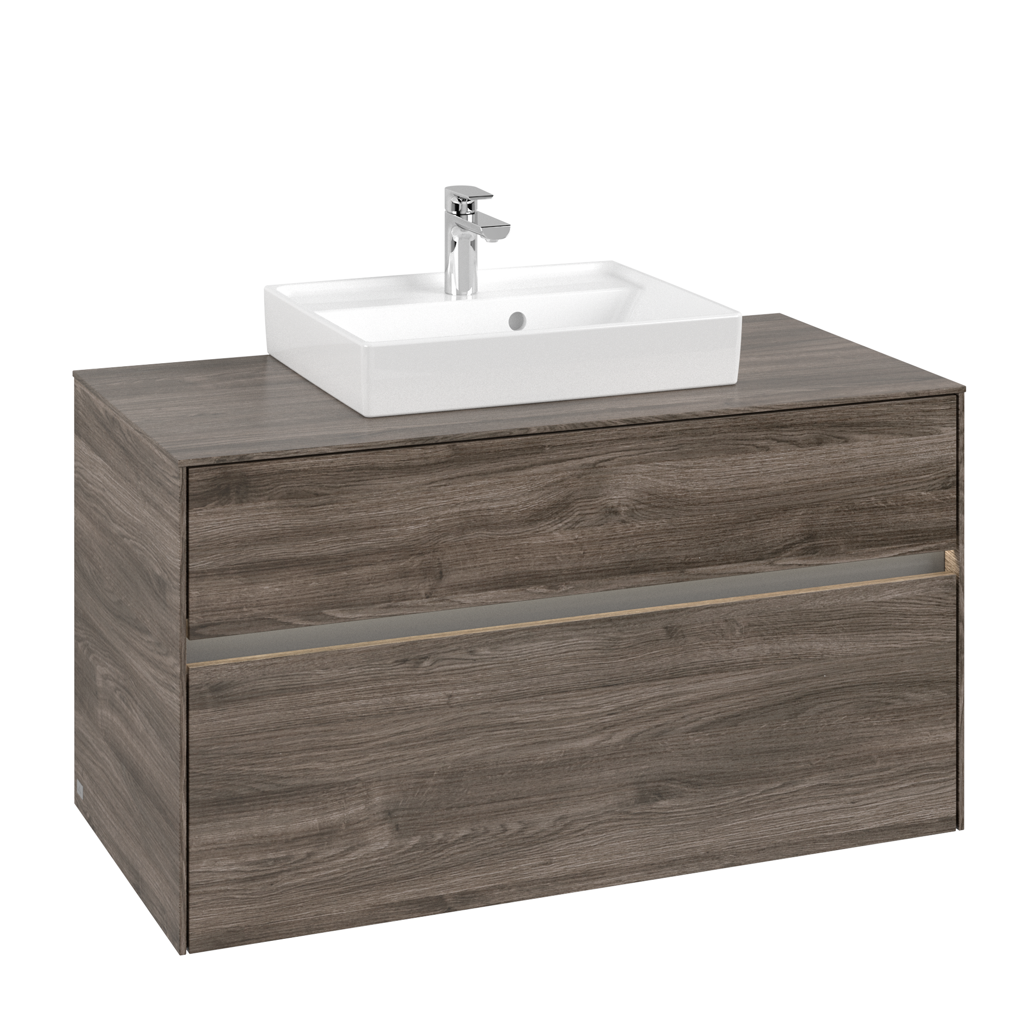 Villeroy & Boch Collaro Meuble sous plan, avec éclairage, 2 tiroirs sur rails, 1000x548x500mm, Caisson: Stone Oak, Façade: Stone Oak