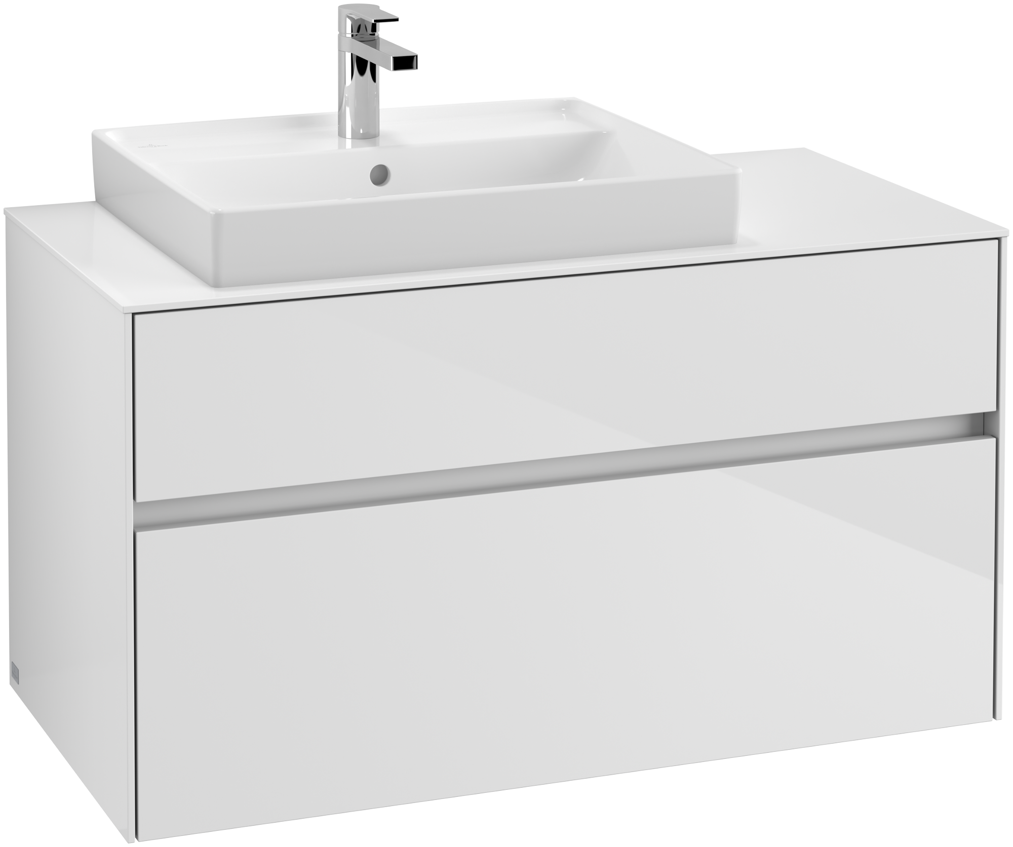 Villeroy & Boch Collaro Meuble sous plan, avec éclairage, 2 tiroirs sur rails, 1000x548x500mm, Caisson: Glossy White, Façade: Glossy White