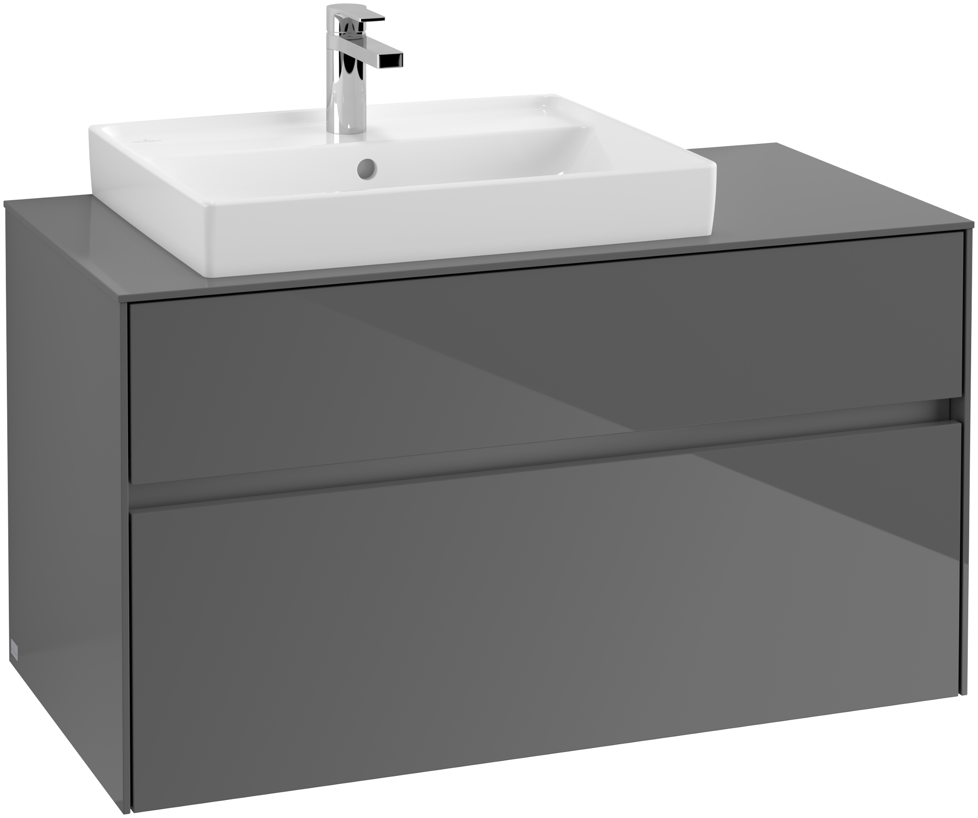Villeroy & Boch Collaro Meuble sous plan, avec éclairage, 2 tiroirs sur rails, 1000x548x500mm, Caisson: Glossy Grey, Façade: Glossy Grey