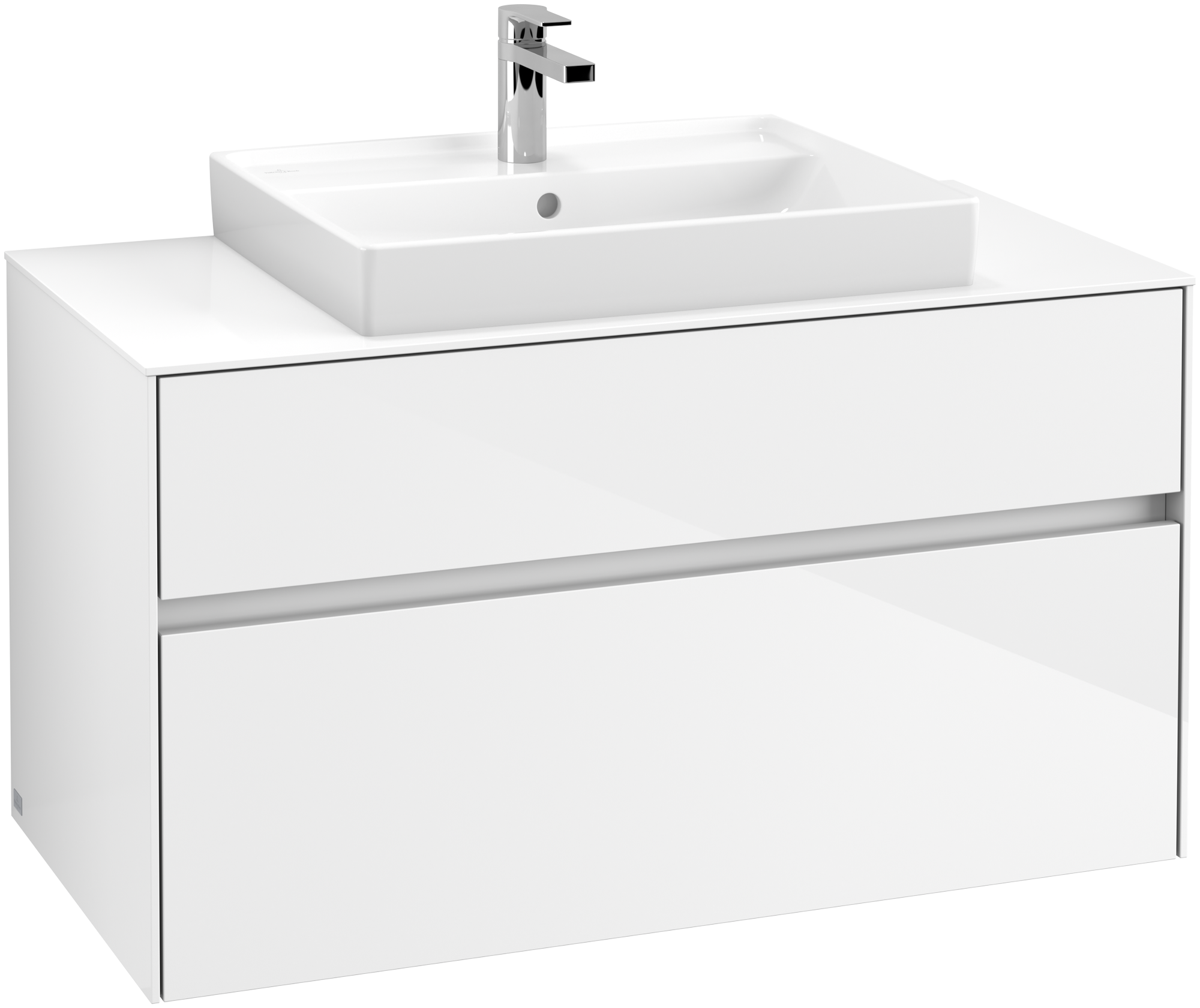 Villeroy & Boch Collaro Meuble sous plan, avec éclairage, 2 tiroirs sur rails, 1000x548x500mm, Caisson: Glossy White, Façade: Glossy White