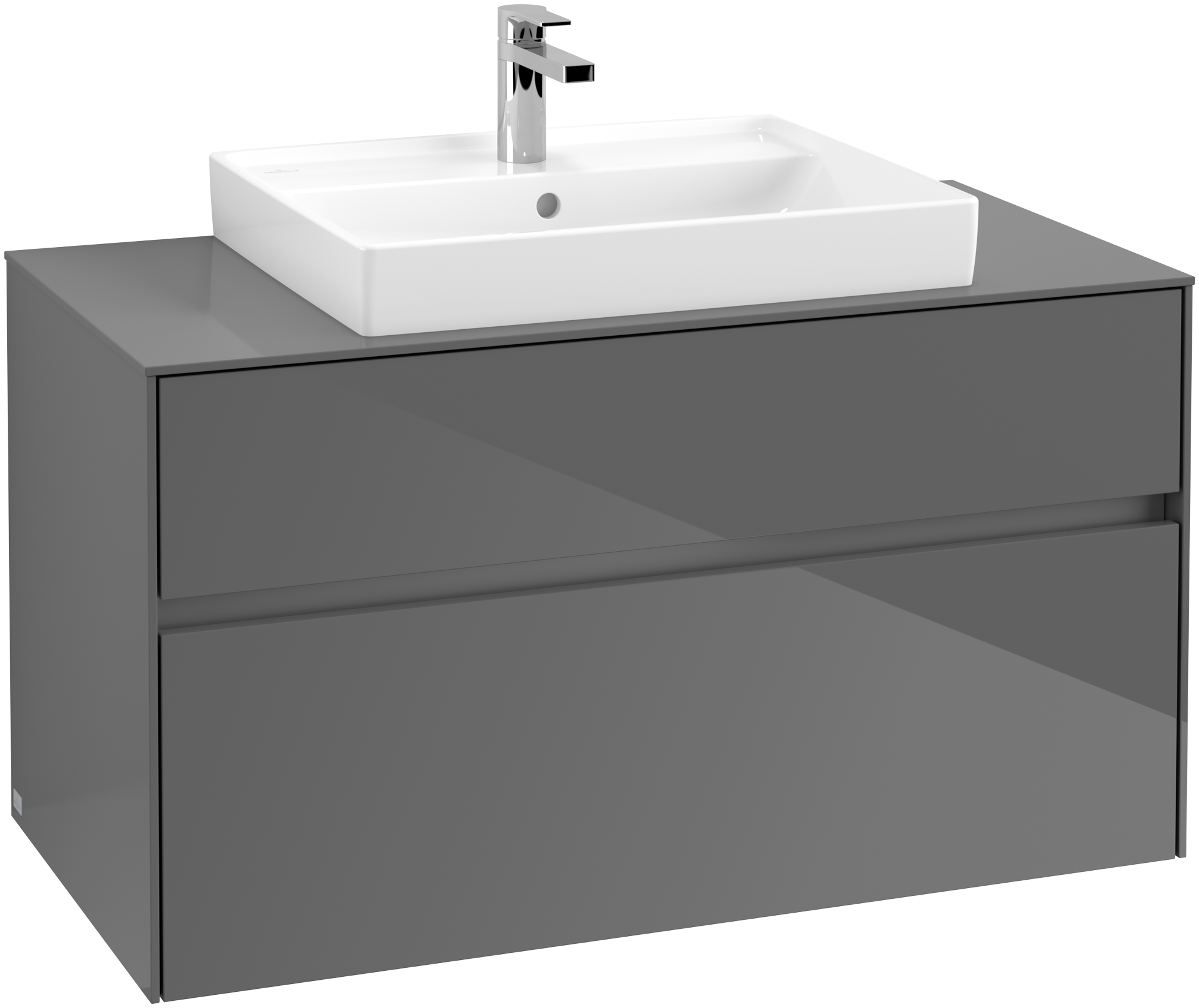 Villeroy & Boch Collaro Waschbeckenunterschrank, mit Beleuchtung, 2 Auszüge, 1000x548x500mm, Korpus: Glossy Grey, Front: Glossy Grey