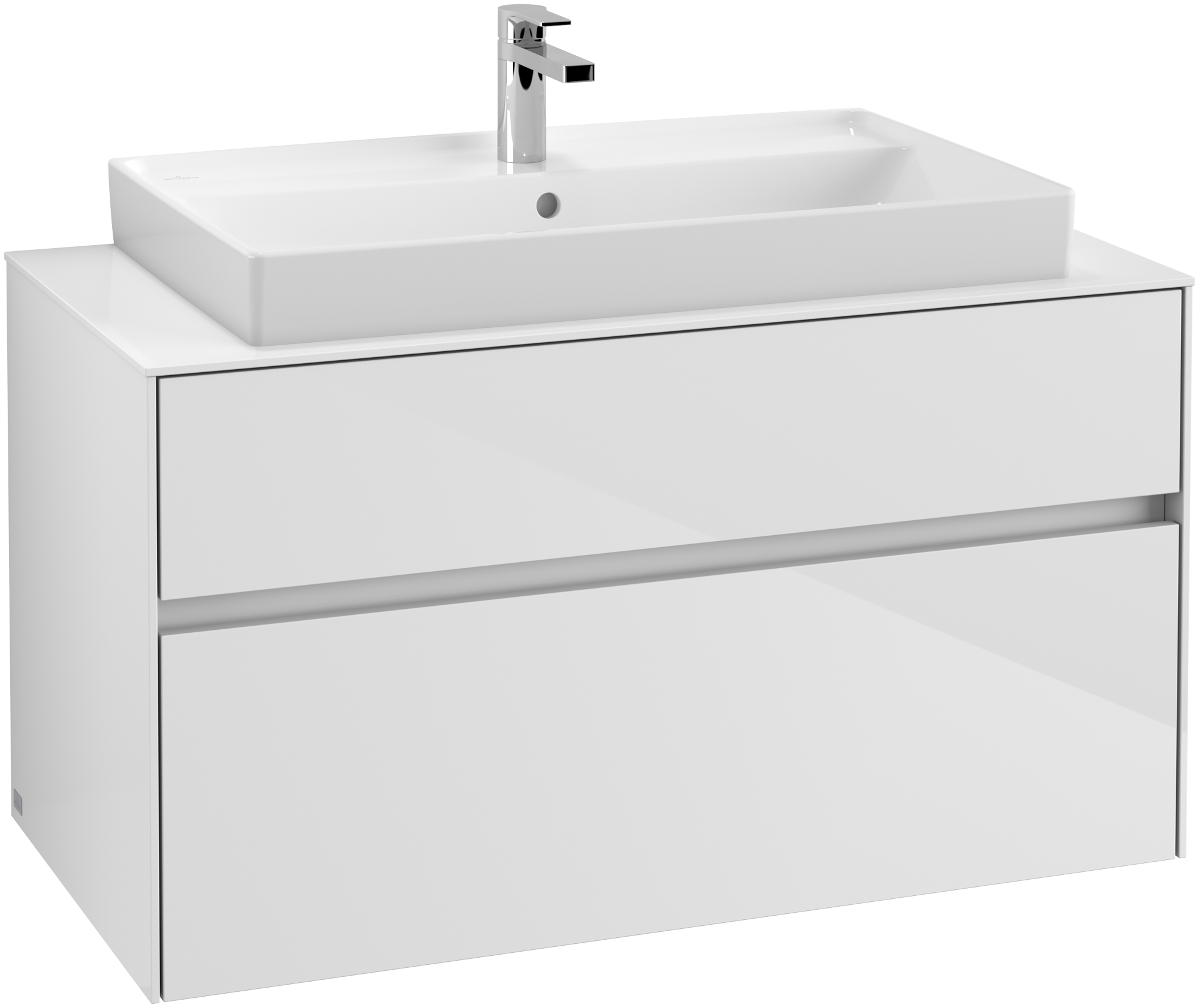 Villeroy & Boch Collaro Meuble sous plan, avec éclairage, 2 tiroirs sur rails, 1000x548x500mm, Caisson: Glossy White, Façade: Glossy White