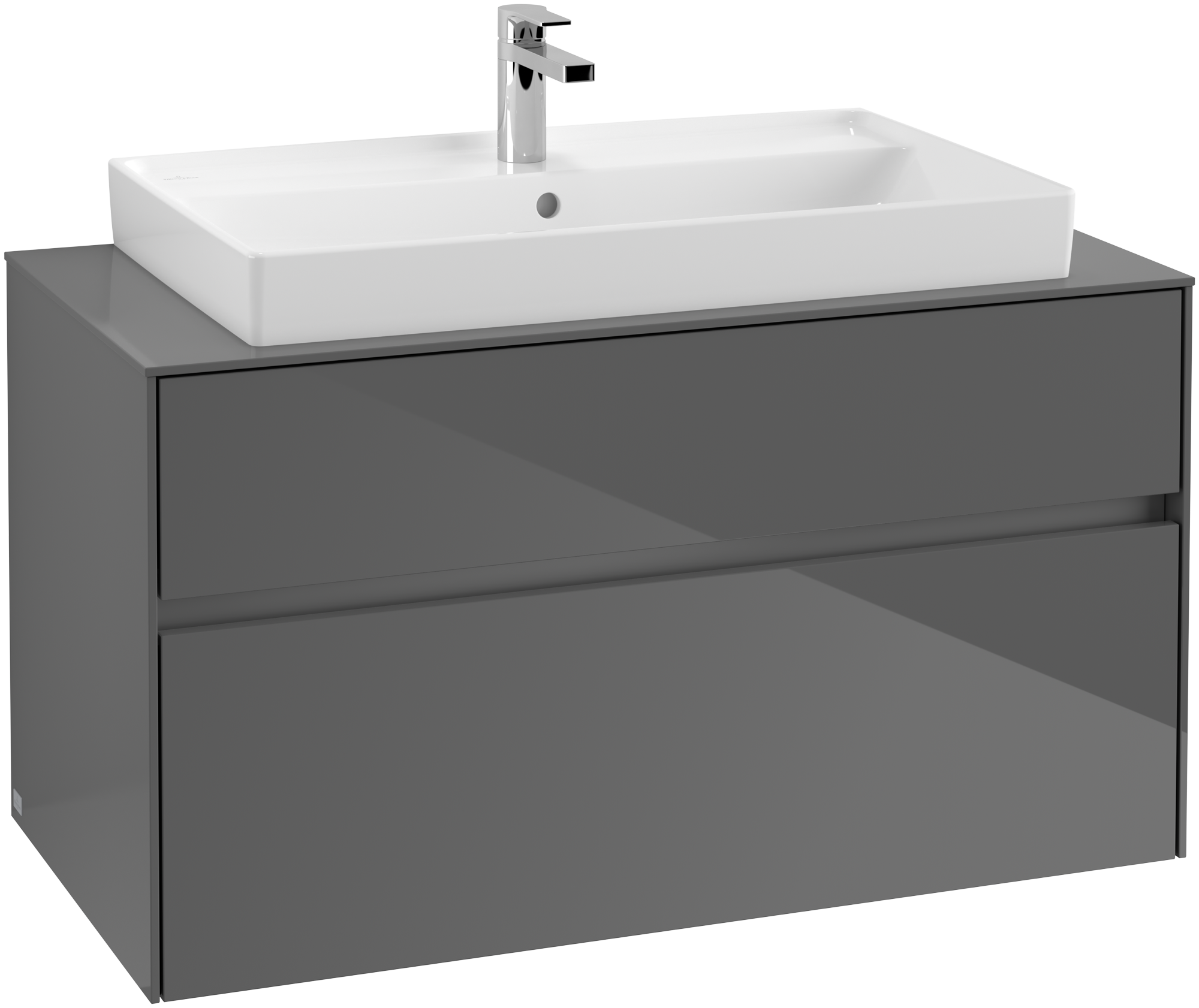 Villeroy & Boch Collaro Vanity unit, with lighting, 2 pull-out compartments, 1000x548x500mm, Body: Glossy Grey, Front: Glossy Grey