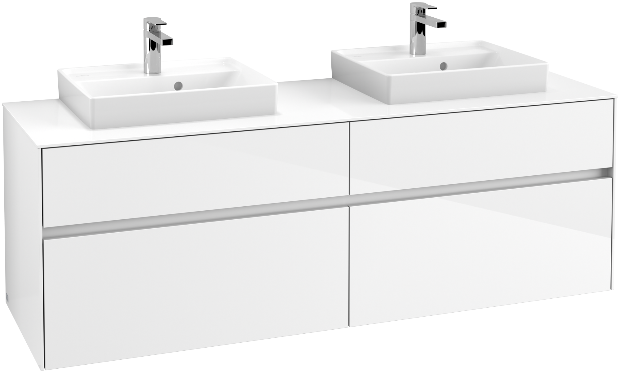 Villeroy & Boch Collaro Meuble sous plan, avec éclairage, 4 tiroirs sur rails, 1600x548x500mm, Caisson: Glossy White, Façade: Glossy White