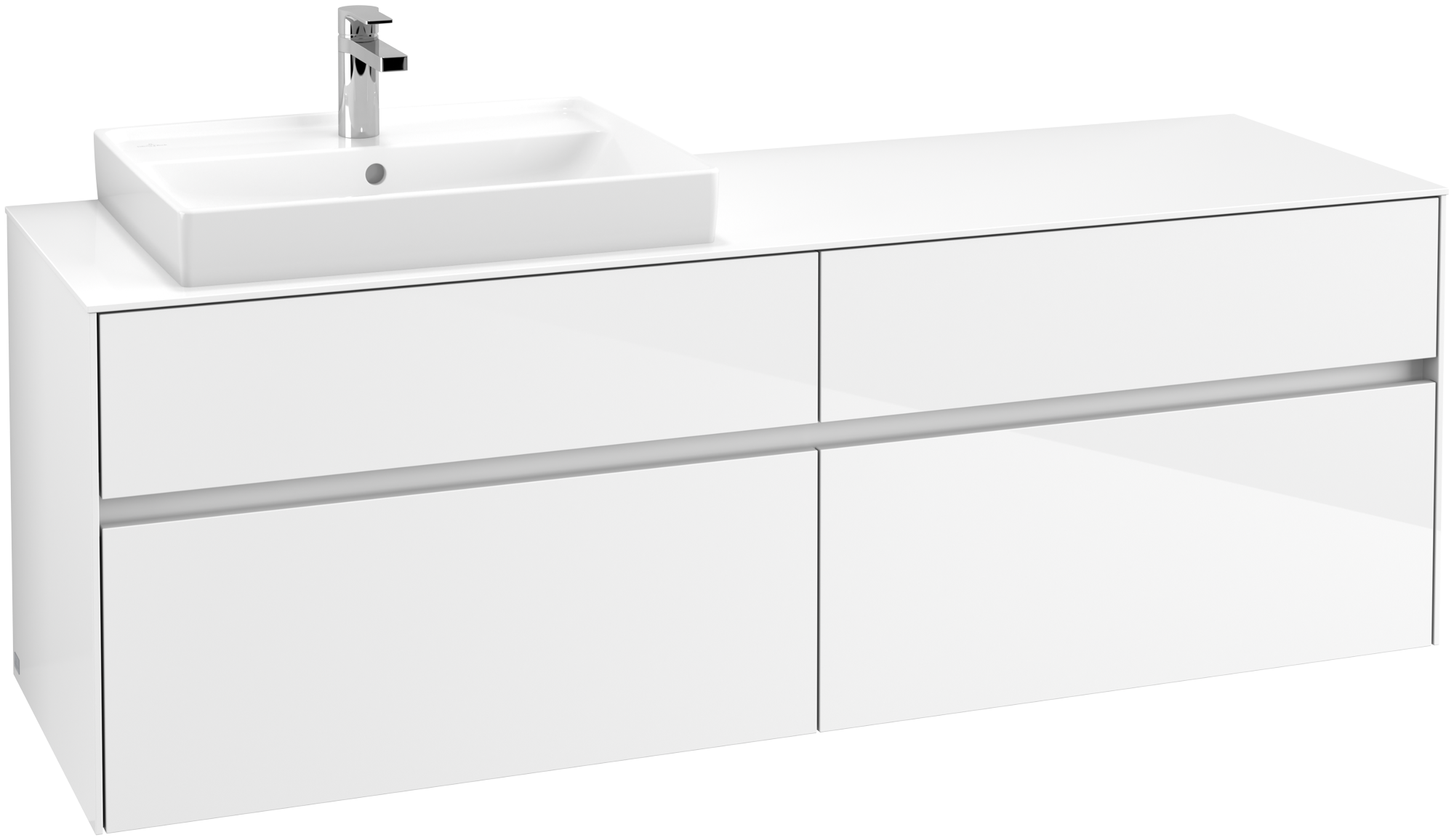 Villeroy & Boch Collaro Meuble sous plan, avec éclairage, 4 tiroirs sur rails, 1600x548x500mm, Caisson: Glossy White, Façade: Glossy White