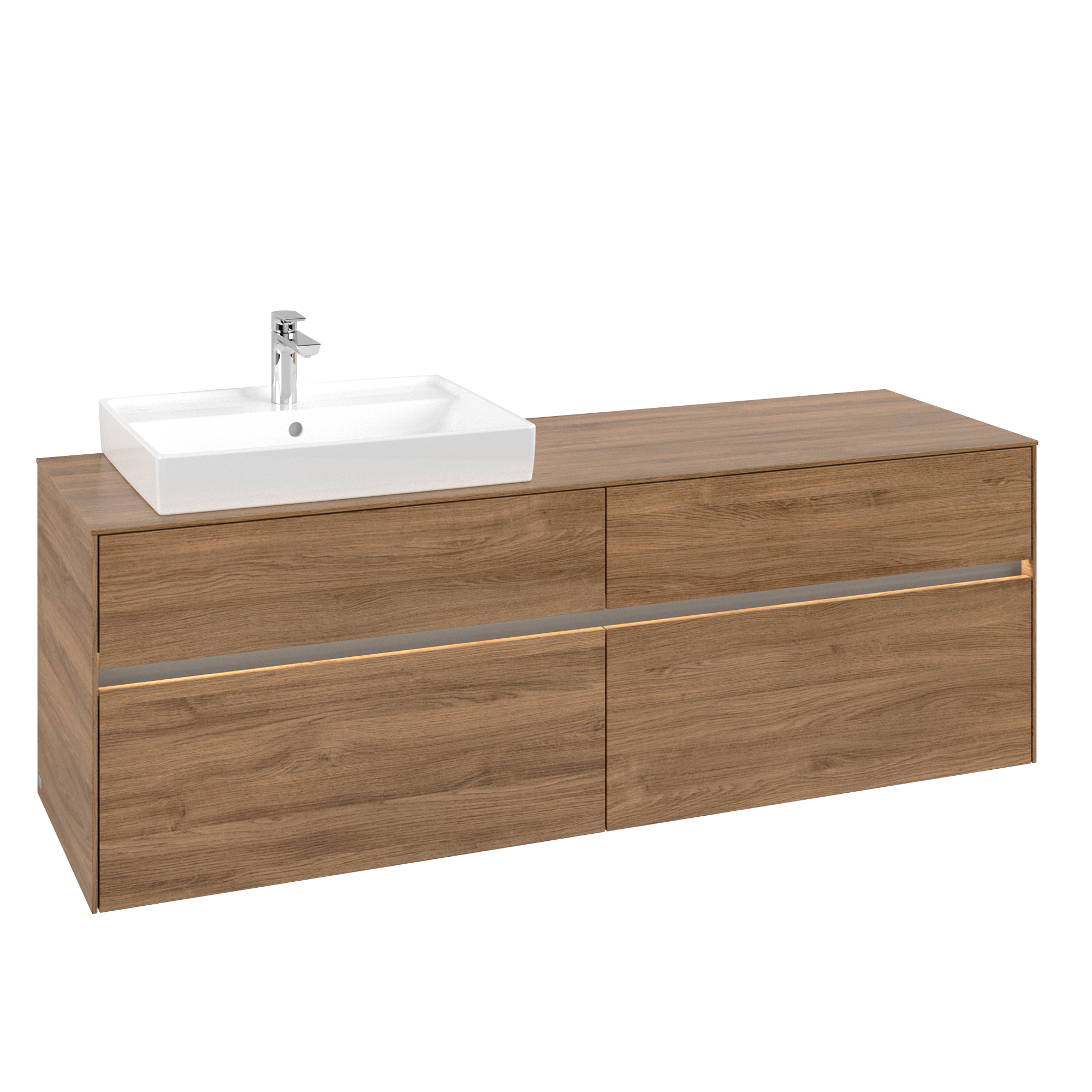Villeroy & Boch Collaro Waschbeckenunterschrank, mit Beleuchtung, 4 Auszüge, 1600x548x500mm, Korpus: Kansas Oak, Front: Kansas Oak