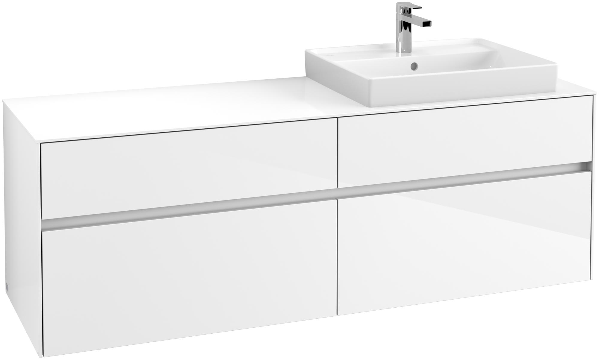 Villeroy & Boch Collaro Meuble sous plan, avec éclairage, 4 tiroirs sur rails, 1600x548x500mm, Caisson: Glossy White, Façade: Glossy White