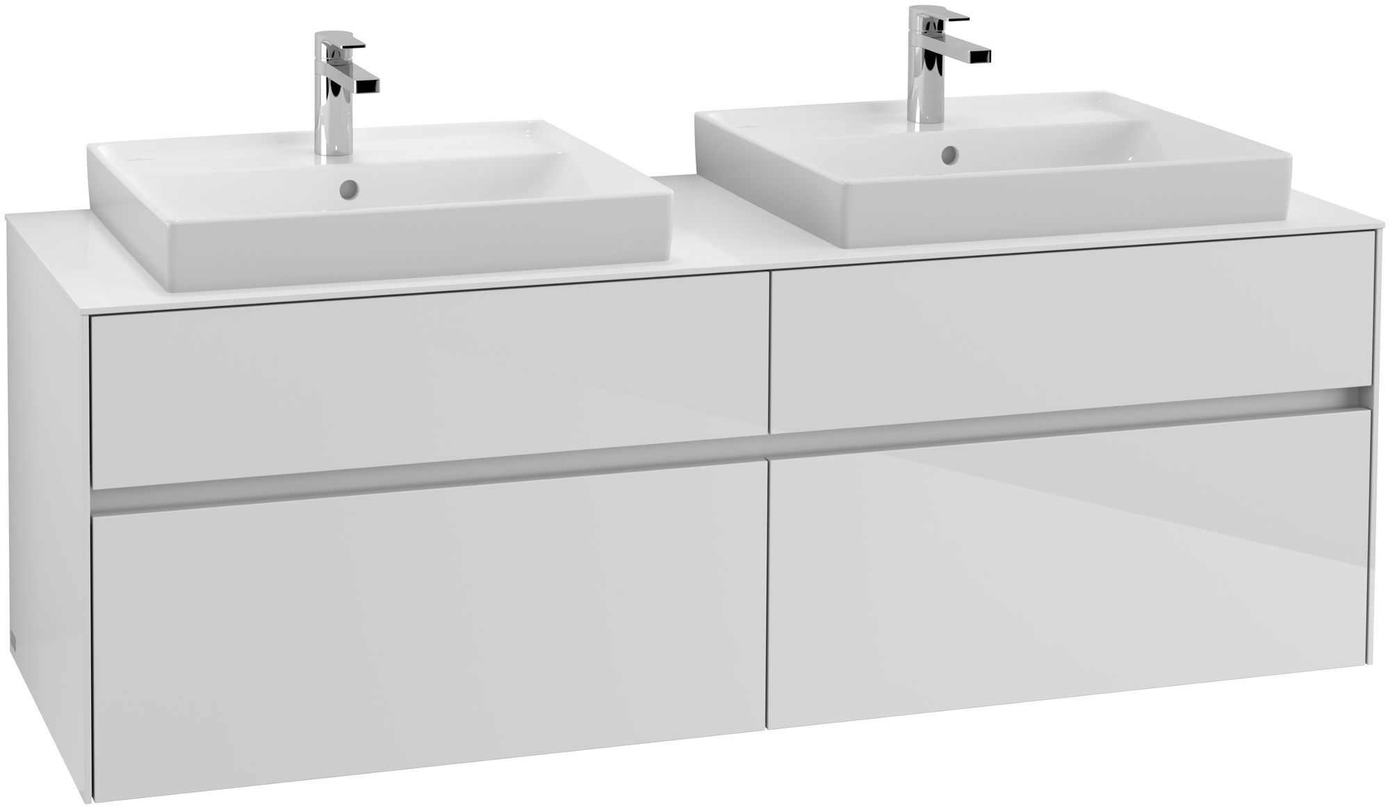 Villeroy & Boch Collaro Meuble sous plan, avec éclairage, 4 tiroirs sur rails, 1600x548x500mm, Caisson: Glossy White, Façade: Glossy White