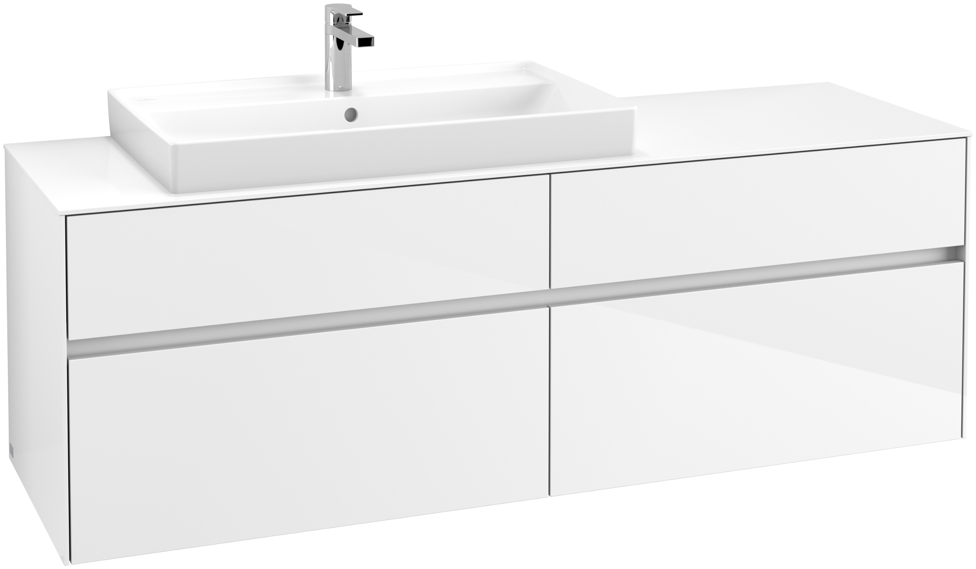 Villeroy & Boch Collaro Meuble sous plan, avec éclairage, 4 tiroirs sur rails, 1600x548x500mm, Caisson: Glossy White, Façade: Glossy White