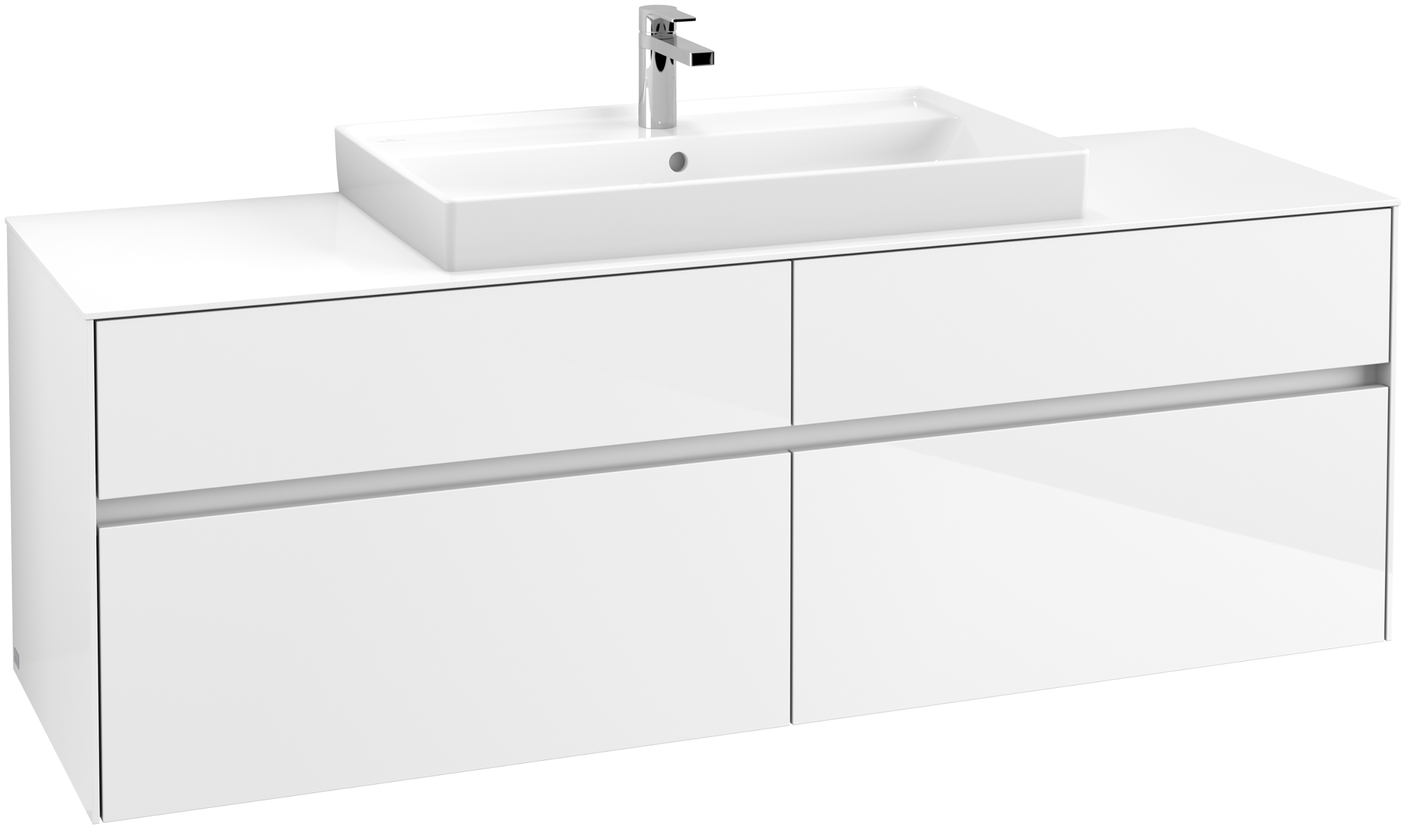 Villeroy & Boch Collaro Meuble sous plan, avec éclairage, 4 tiroirs sur rails, 1600x548x500mm, Caisson: Glossy White, Façade: Glossy White