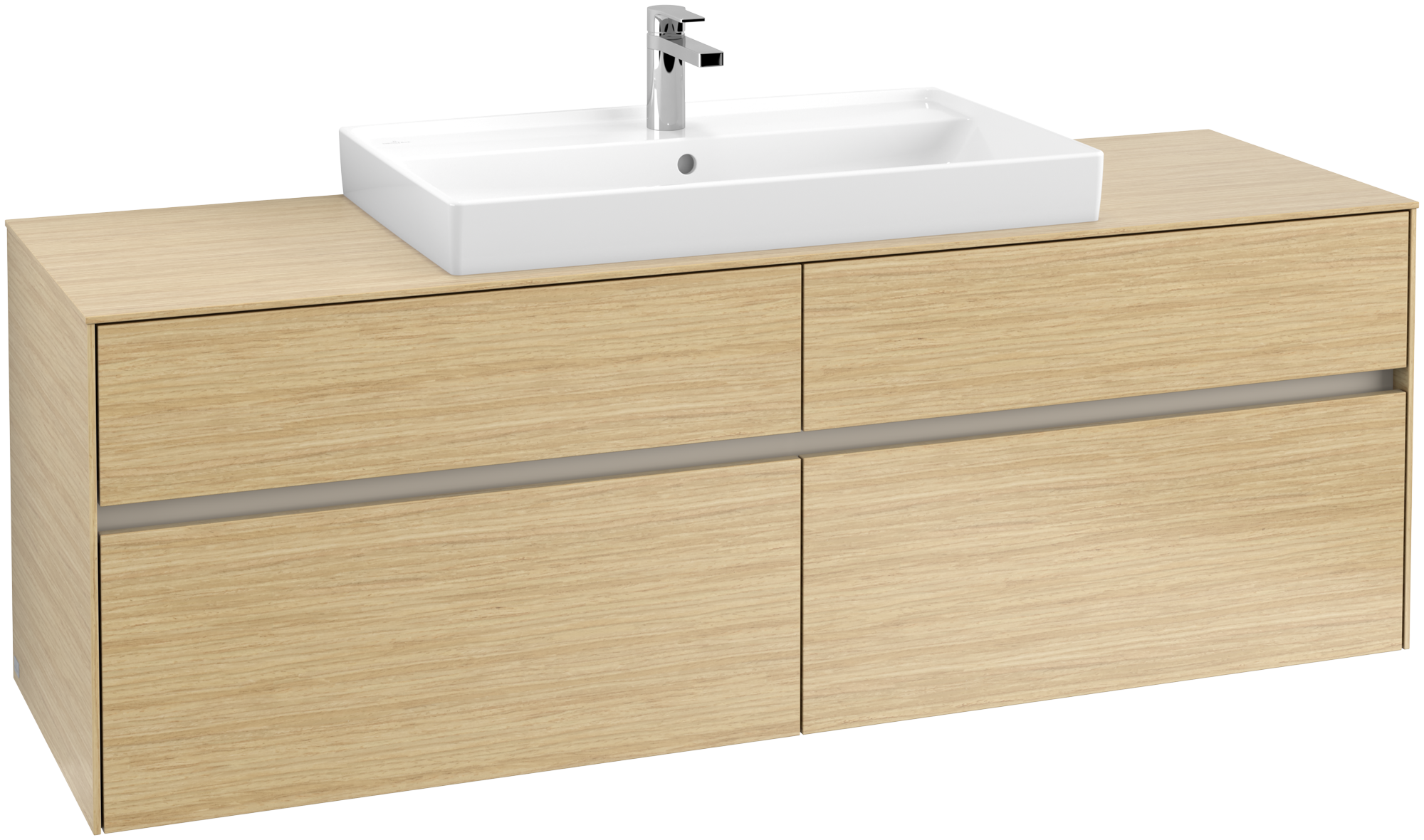 Villeroy & Boch Collaro Waschbeckenunterschrank, mit Beleuchtung, 4 Auszüge, 1600x548x500mm, Korpus: Nordic Oak, Front: Nordic Oak