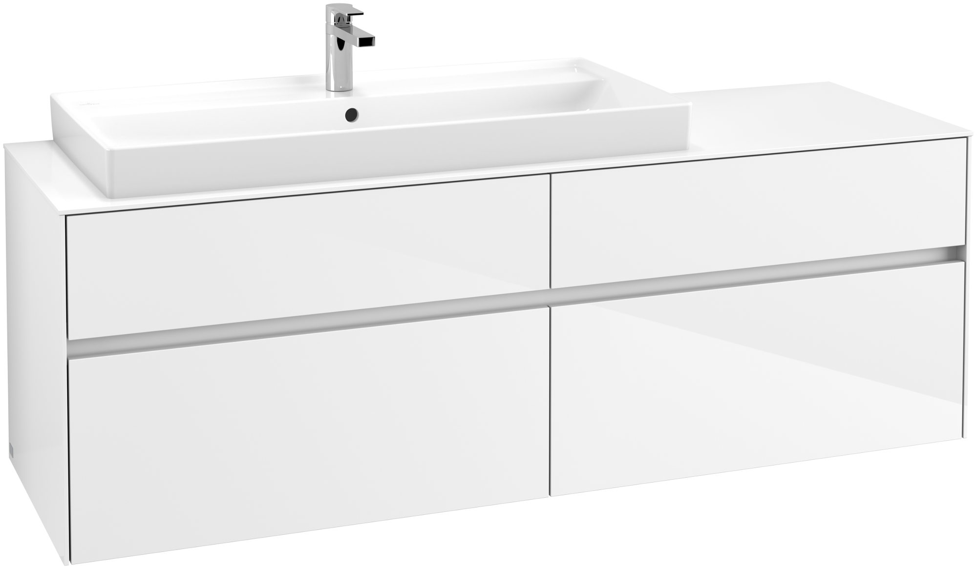 Villeroy & Boch Collaro Meuble sous plan, avec éclairage, 4 tiroirs sur rails, 1600x548x500mm, Caisson: Glossy White, Façade: Glossy White