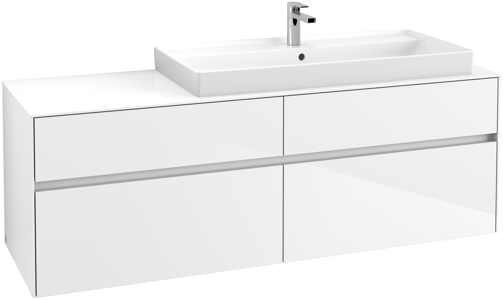Villeroy & Boch Collaro Meuble sous plan, avec éclairage, 4 tiroirs sur rails, 1600x548x500mm, Caisson: Glossy White, Façade: Glossy White