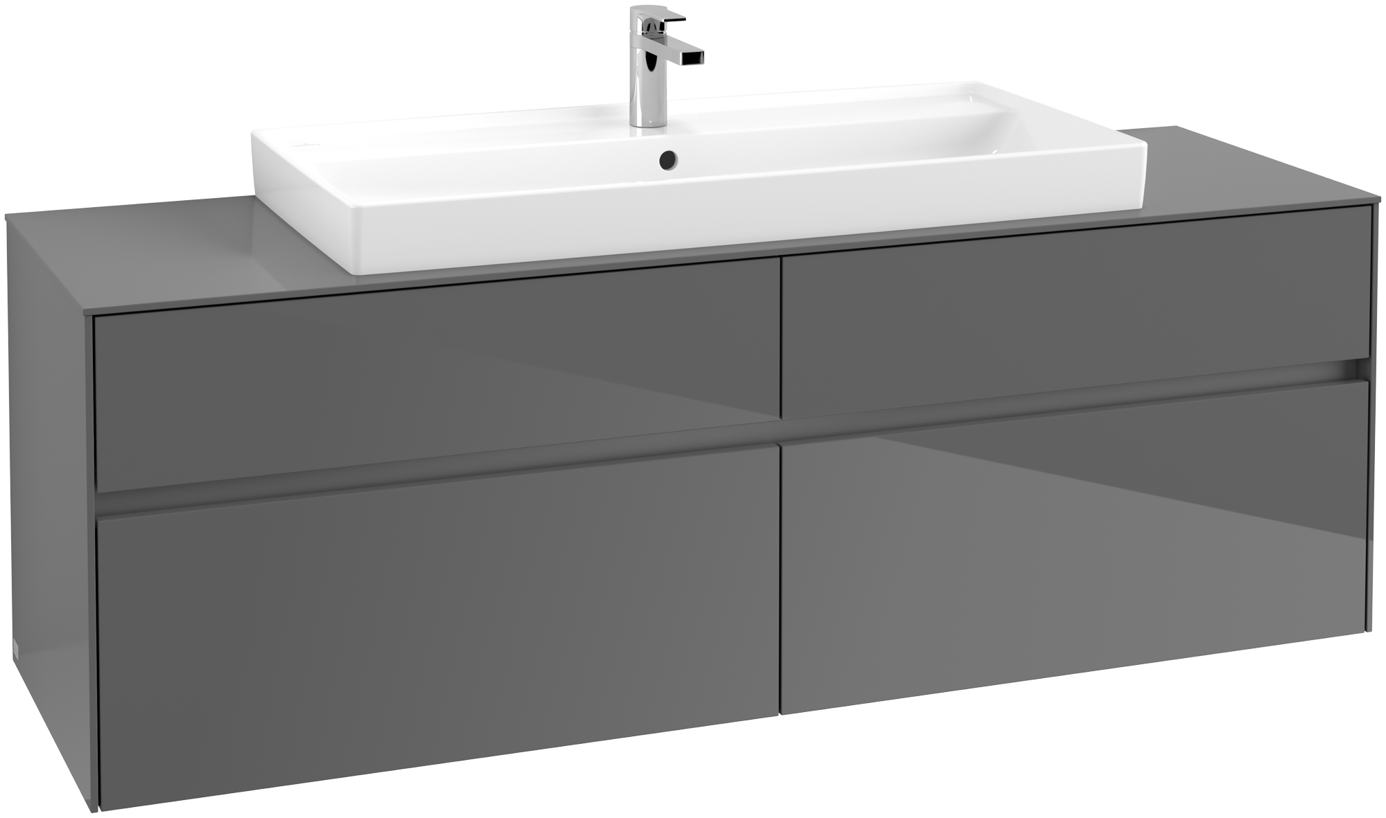 Villeroy & Boch Collaro Meuble sous plan, 4 tiroirs sur rails, 1600x548x500mm, Caisson: Glossy Grey, Façade: Glossy Grey