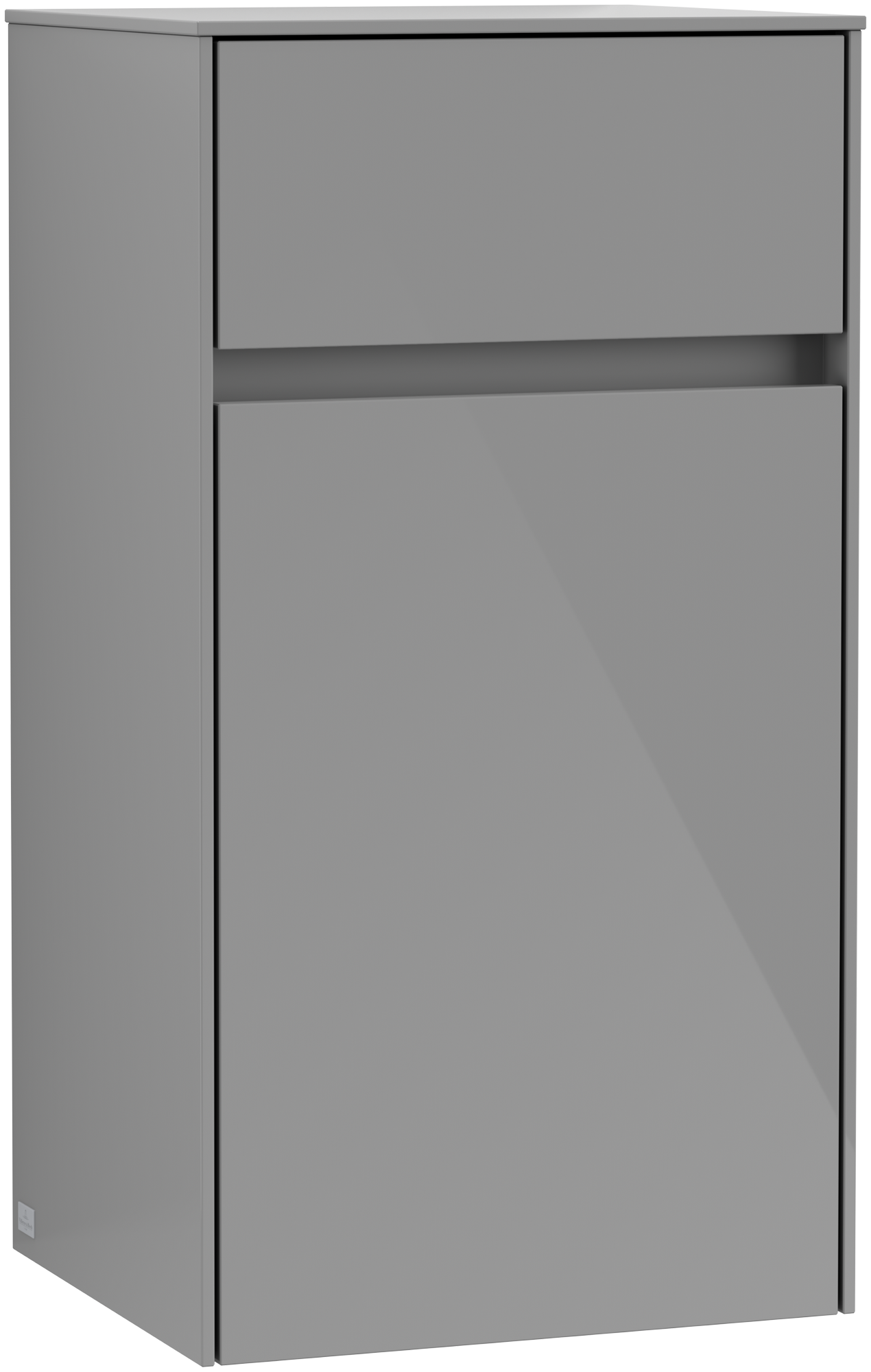 Villeroy & Boch Collaro Side cabinet, 1 door, 1 drawer, 404x748x349mm, Body: Glossy Grey, Front: Glossy Grey