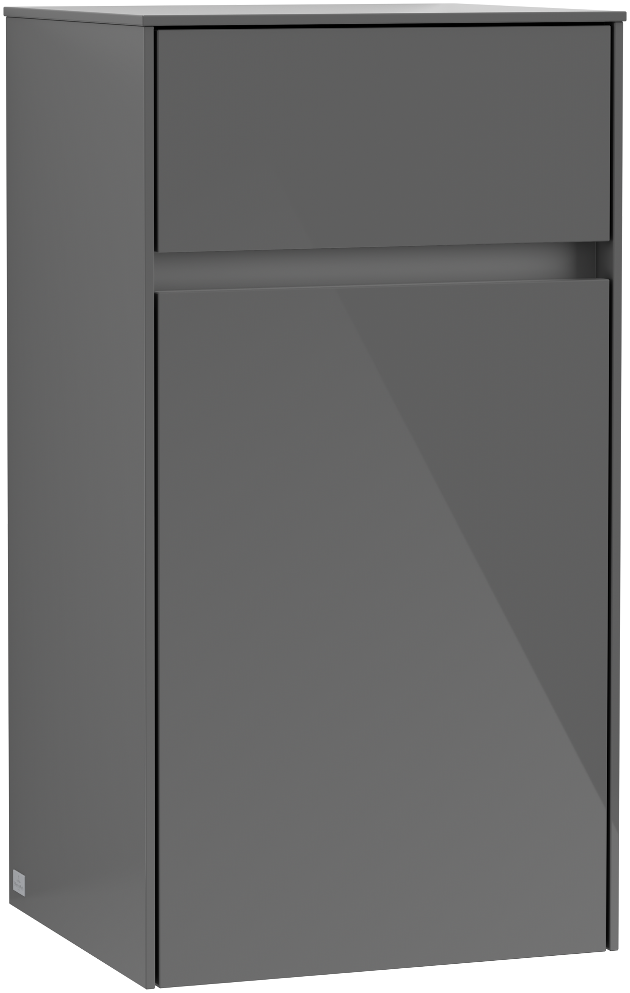Villeroy & Boch Collaro Side cabinet, 1 door, 1 drawer, 404x748x349mm, Body: Glossy Grey, Front: Glossy Grey