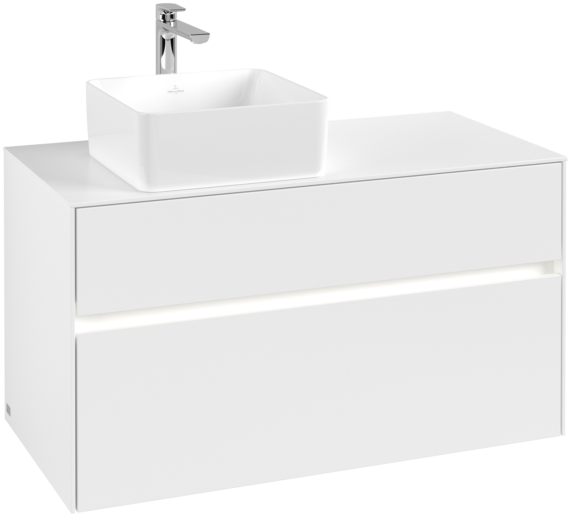 Villeroy & Boch Collaro Waschbeckenunterschrank, mit Beleuchtung, 2 Auszüge, 1000x548x500mm, Korpus: White Matt, Front: White Matt