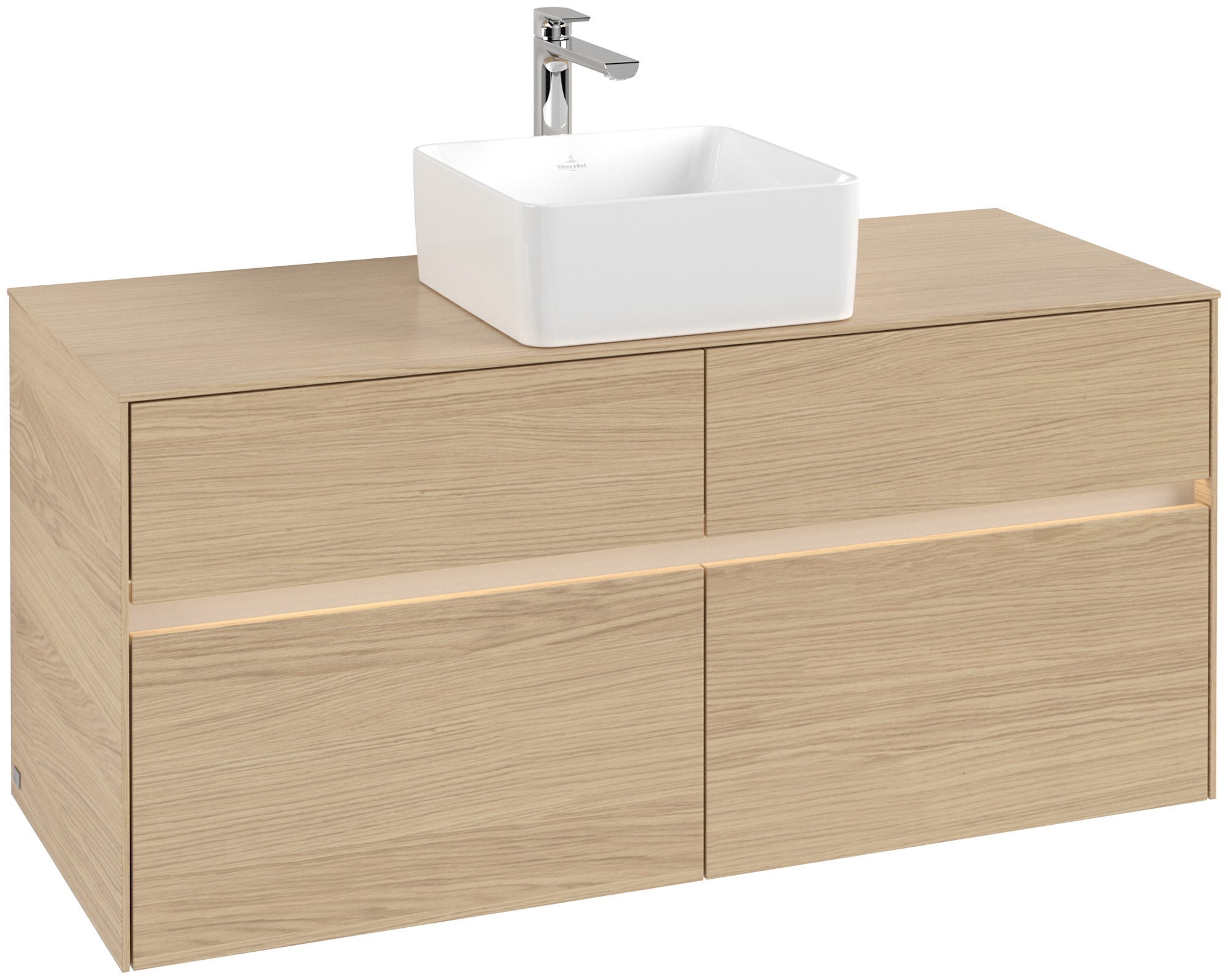Villeroy & Boch Collaro Servantskap, med belysning, 4 uttrekkbare rom, 1200x548x500mm, Kropp: Nordic Oak, Front: Nordic Oak