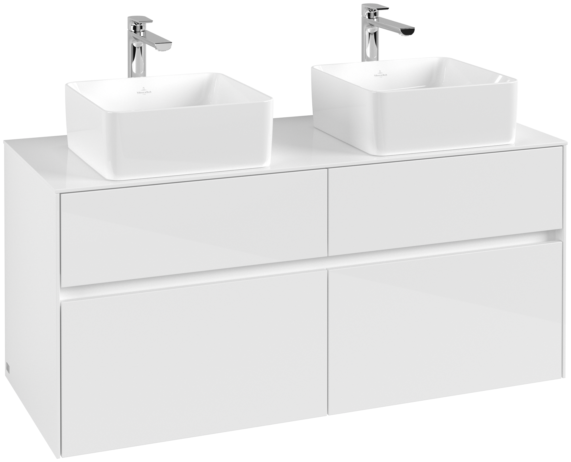 Villeroy & Boch Collaro Meuble sous plan, 4 tiroirs sur rails, 1200x548x500mm, Caisson: Glossy White, Façade: Glossy White