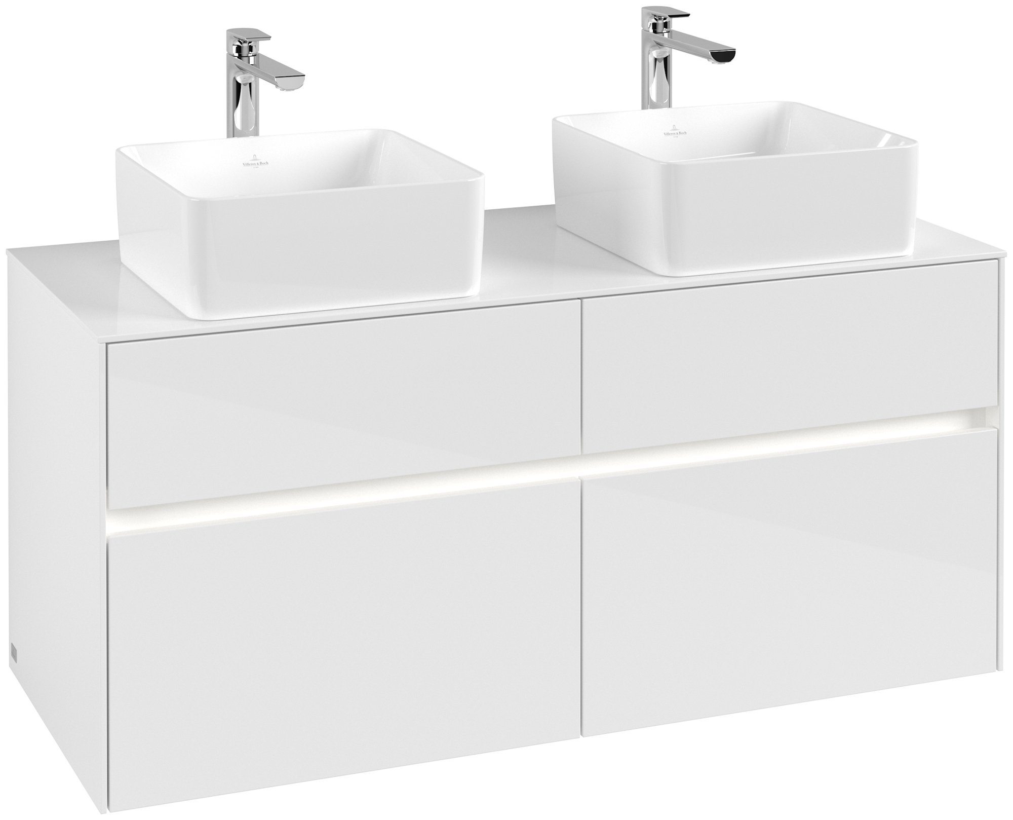Villeroy & Boch Collaro Waschbeckenunterschrank, mit Beleuchtung, 4 Auszüge, 1200x548x500mm, Korpus: Glossy White, Front: Glossy White