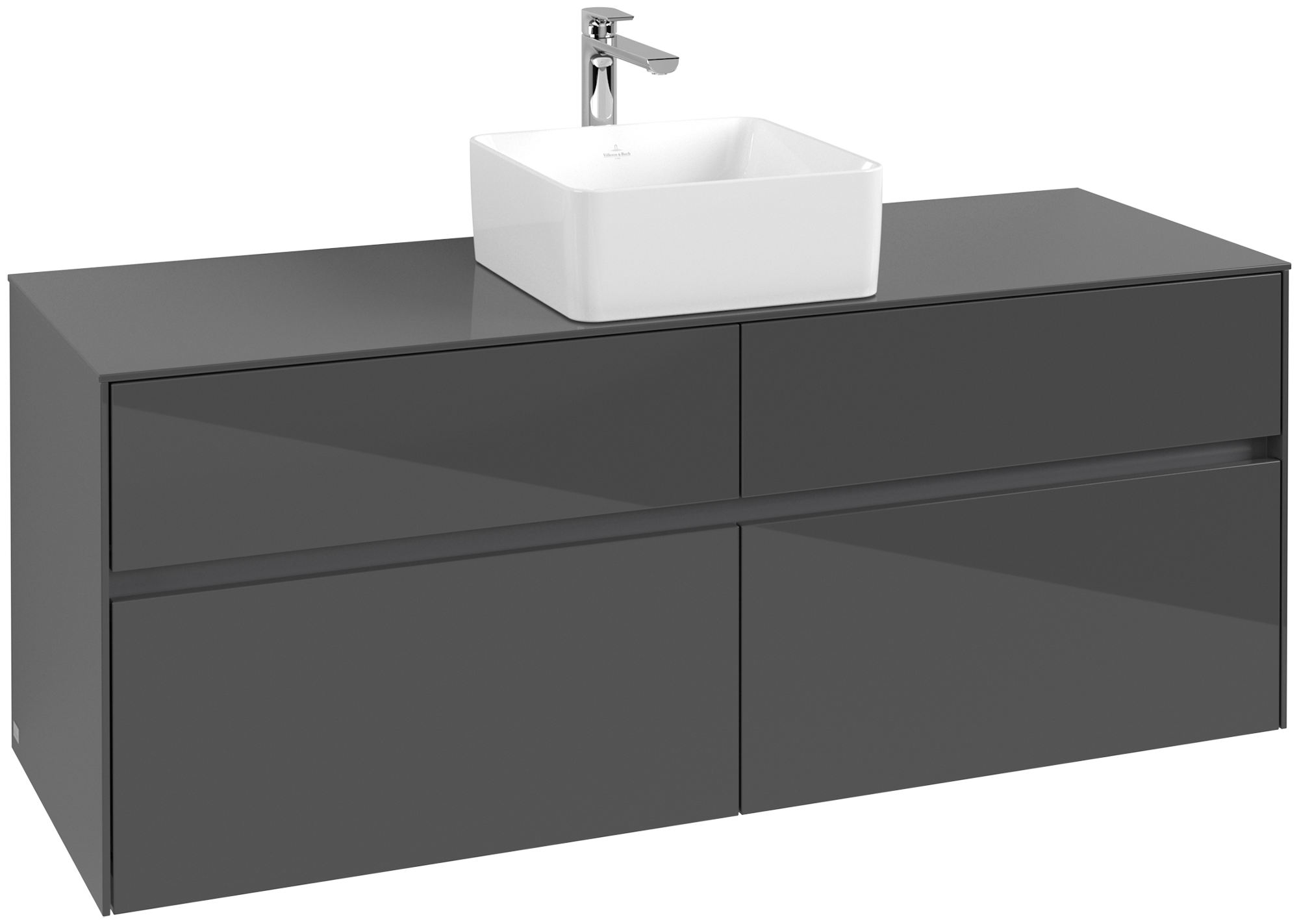 Villeroy & Boch Collaro Meuble sous plan, 4 tiroirs sur rails, 1400x548x500mm, Caisson: Glossy Grey, Façade: Glossy Grey