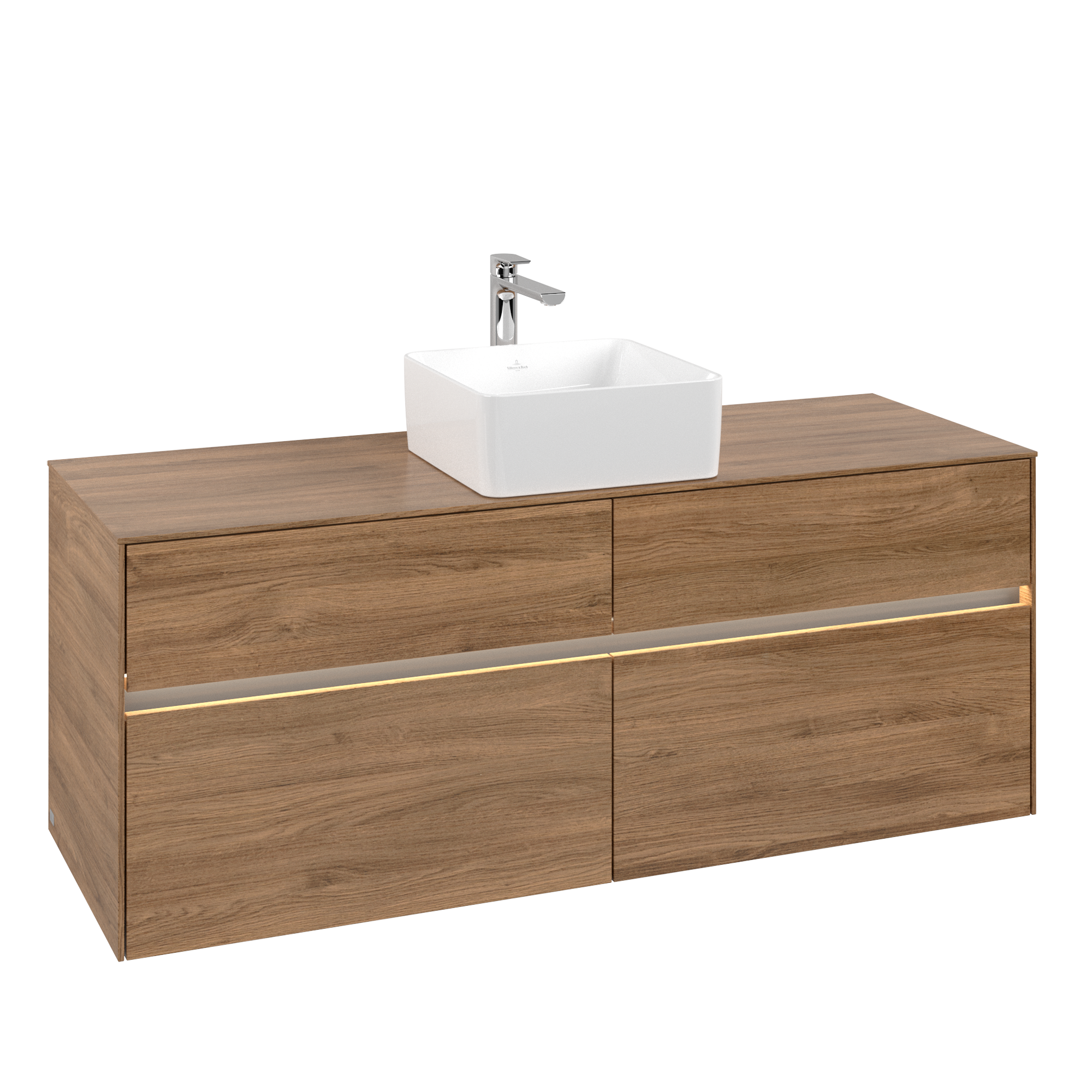 Villeroy & Boch Collaro Vanity unit, with lighting, 4 pull-out compartments, 1400x548x500mm, Body: Oak Kansas, Front: Oak Kansas