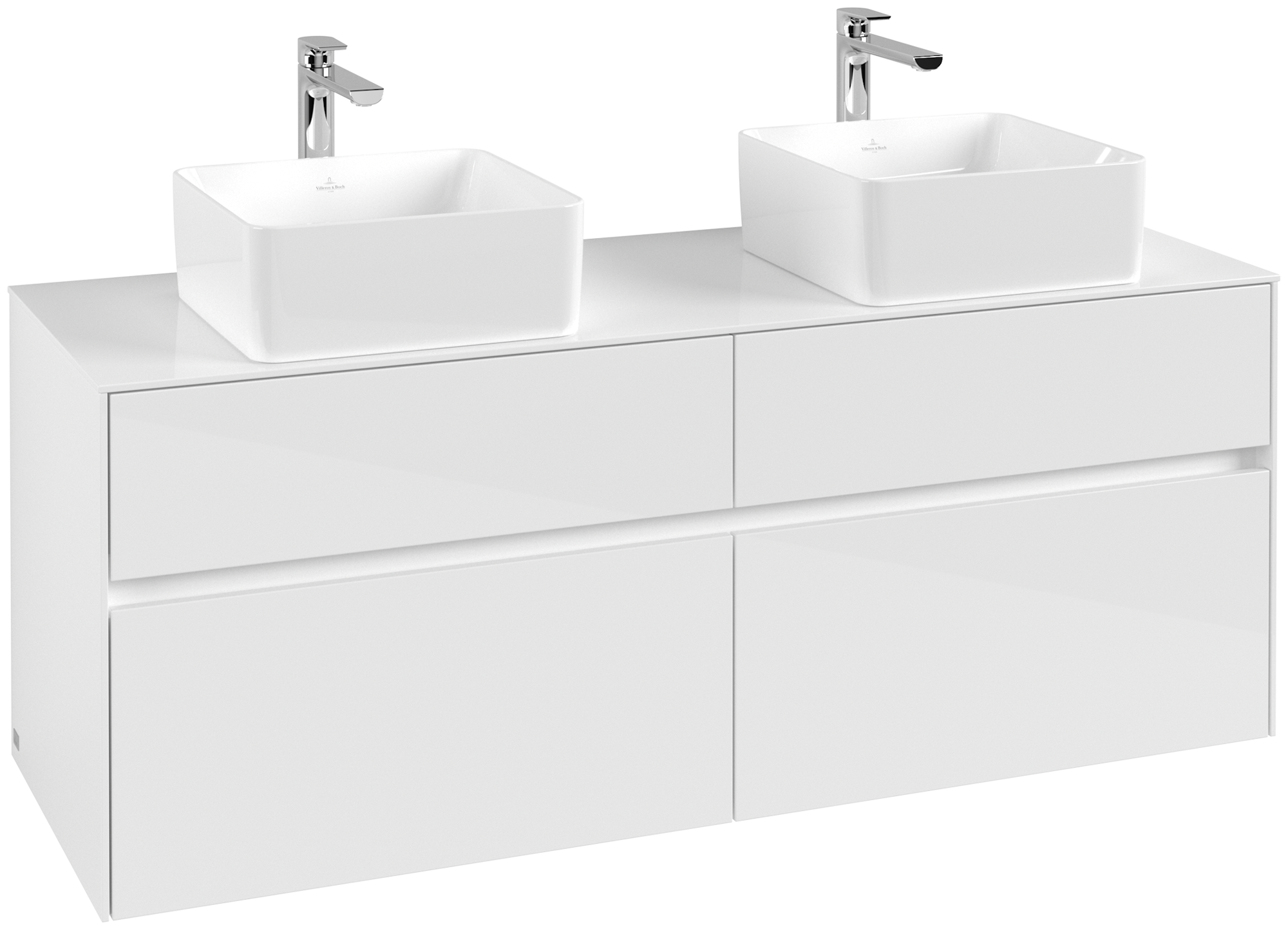 Villeroy & Boch Collaro Meuble sous plan, 4 tiroirs sur rails, 1400x548x500mm, Caisson: Glossy White, Façade: Glossy White