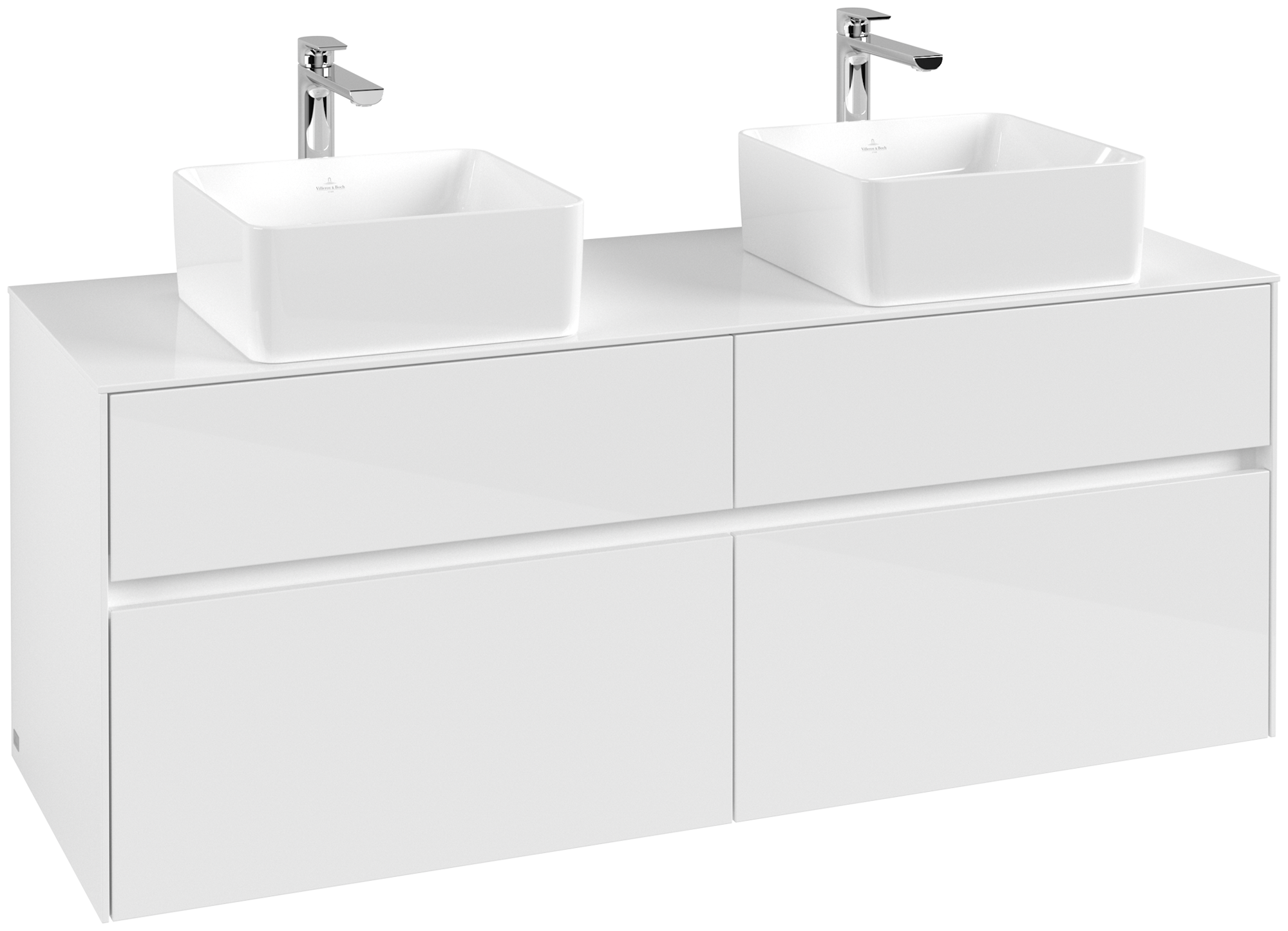 Villeroy & Boch Collaro Waschbeckenunterschrank, mit Beleuchtung, 4 Auszüge, 1400x548x500mm, Korpus: Glossy White, Front: Glossy White