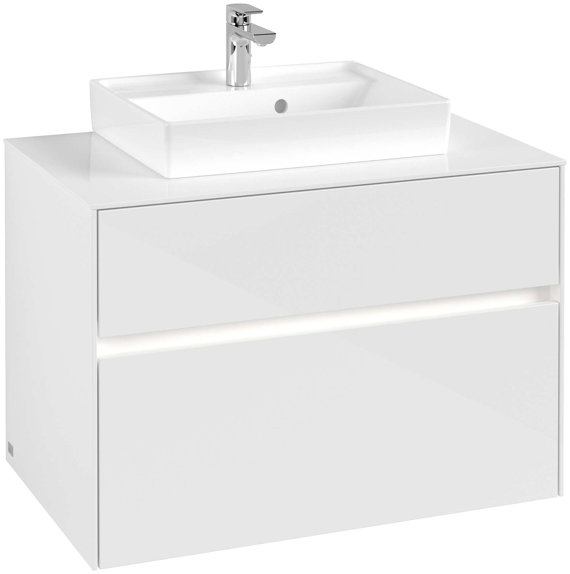 Villeroy & Boch Collaro Meuble sous plan, avec éclairage, 2 tiroirs sur rails, 800x548x500mm, Caisson: Glossy White, Façade: Glossy White