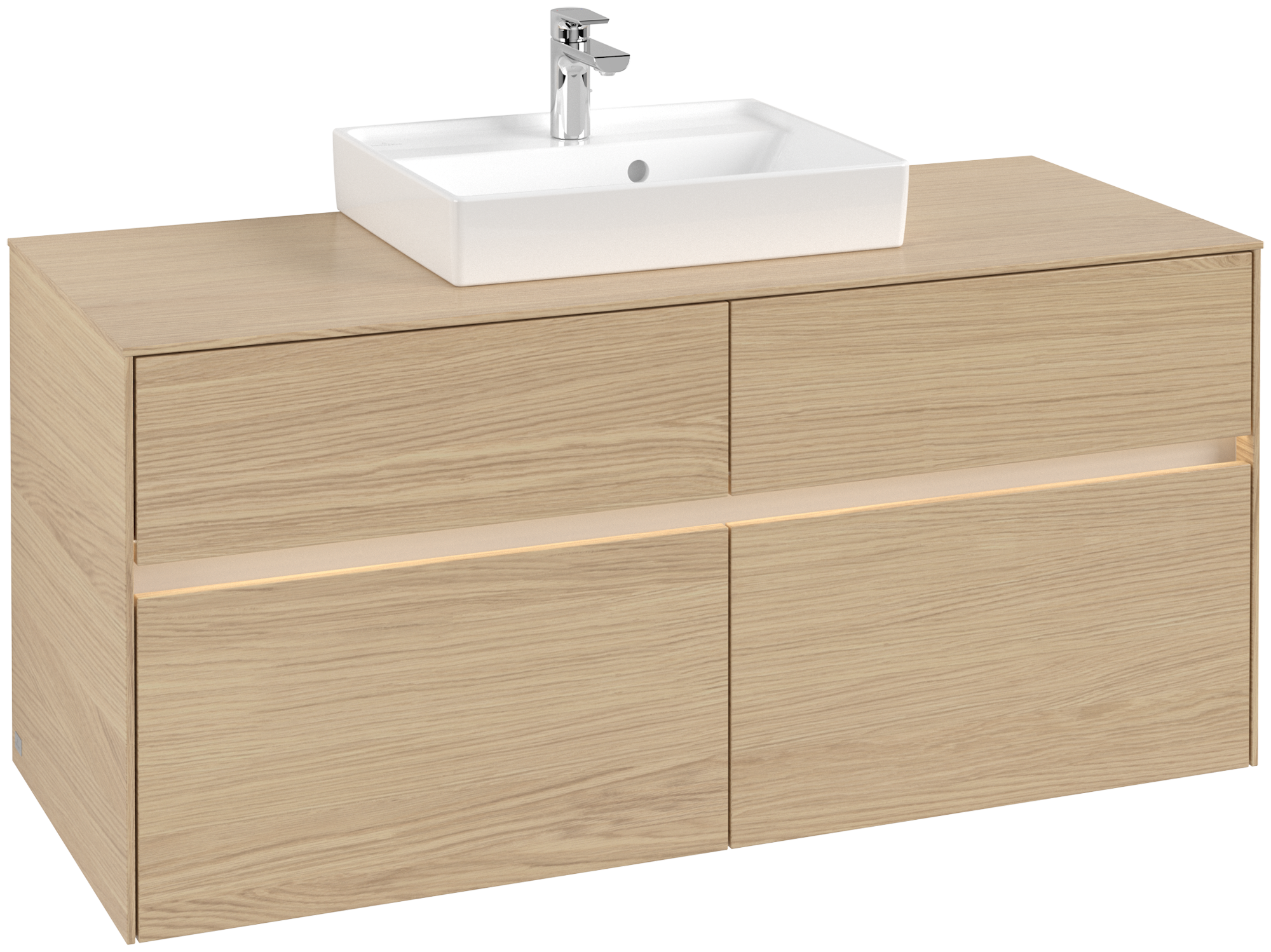 Villeroy & Boch Collaro Meuble sous plan, avec éclairage, 4 tiroirs sur rails, 1200x548x500mm, Caisson: Nordic Oak, Façade: Nordic Oak