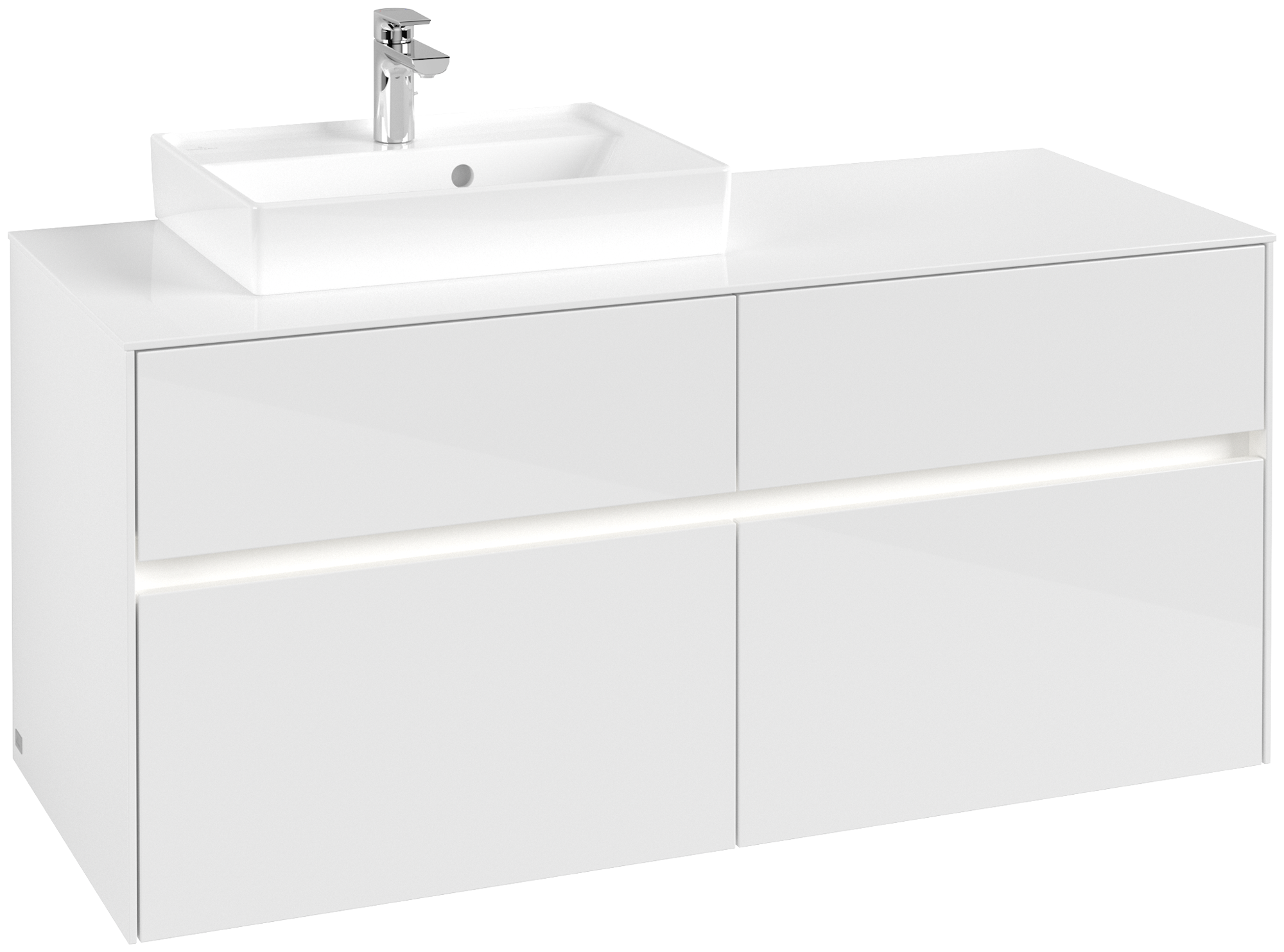 Villeroy & Boch Collaro Meuble sous plan, avec éclairage, 4 tiroirs sur rails, 1200x548x500mm, Caisson: Glossy White, Façade: Glossy White