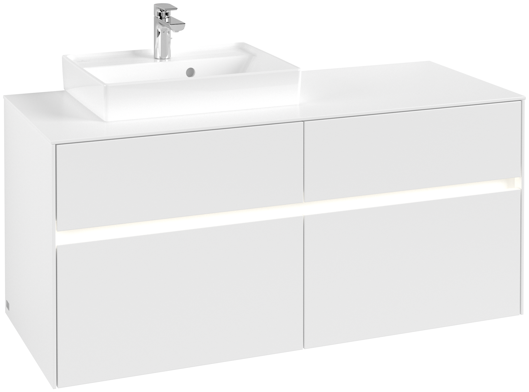Villeroy & Boch Collaro Waschbeckenunterschrank, mit Beleuchtung, 4 Auszüge, 1200x548x500mm, Korpus: White Matt, Front: White Matt