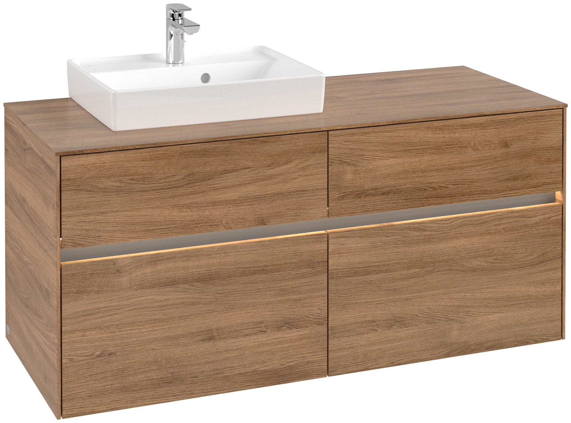 Villeroy & Boch Collaro Skåp till tvättställ, med belysning, 4 utdragbara fack, 1200x548x500mm, Kropp: Oak Kansas, Framsida: Oak Kansas