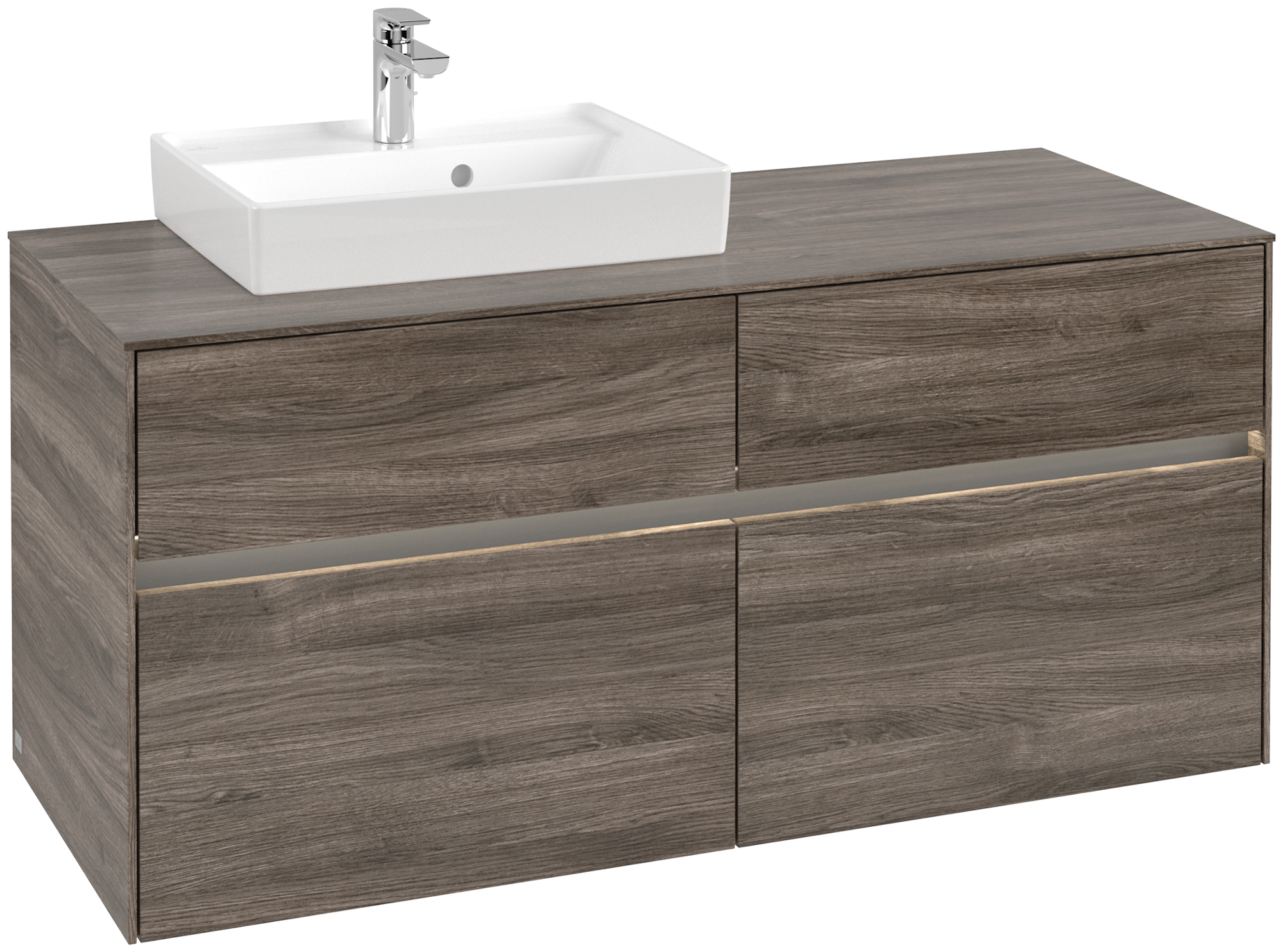 Villeroy & Boch Collaro Skåp till tvättställ, med belysning, 4 utdragbara fack, 1200x548x500mm, Kropp: Stone Oak, Framsida: Stone Oak