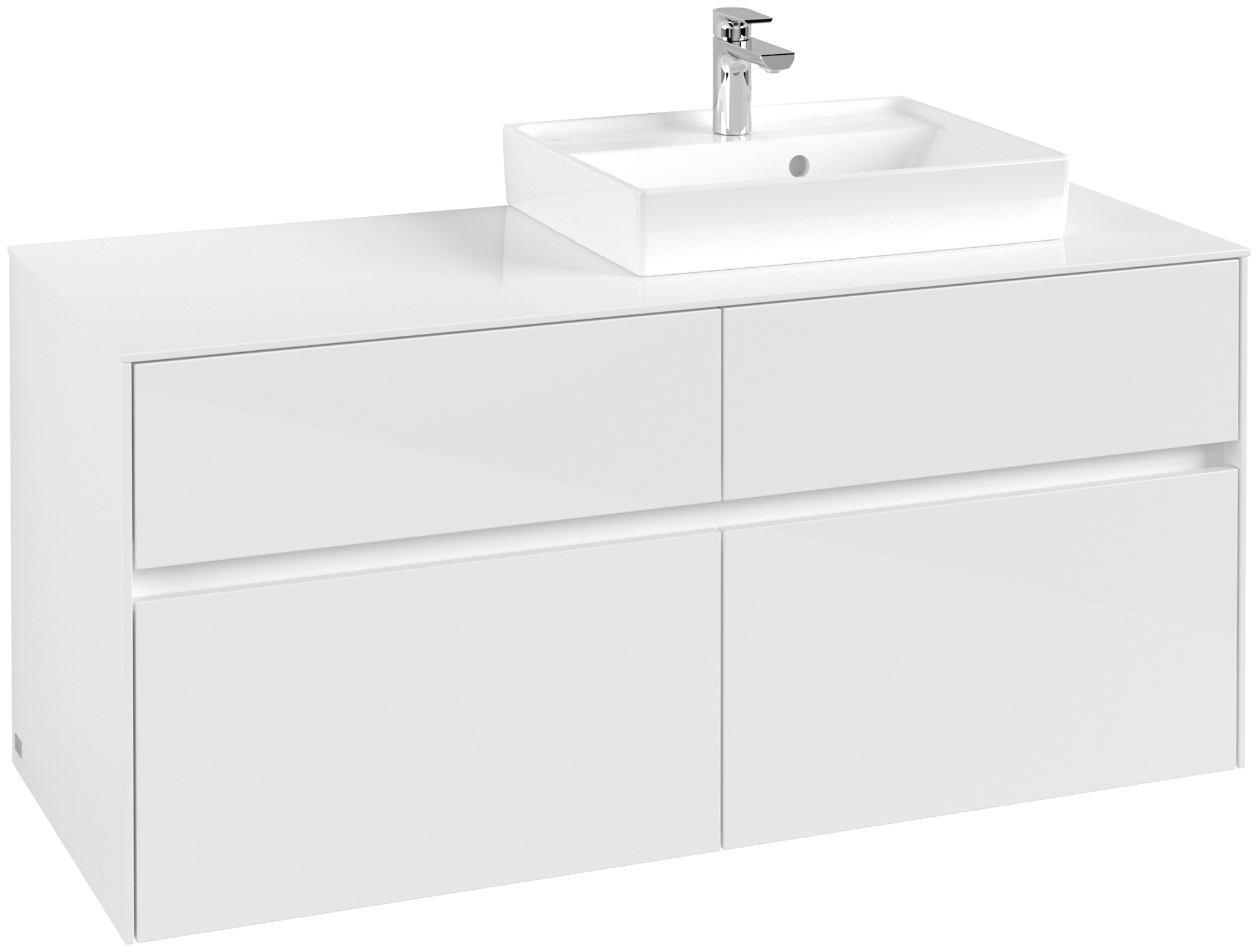 Villeroy & Boch Collaro Meuble sous plan, 4 tiroirs sur rails, 1200x548x500mm, Caisson: Glossy White, Façade: Glossy White